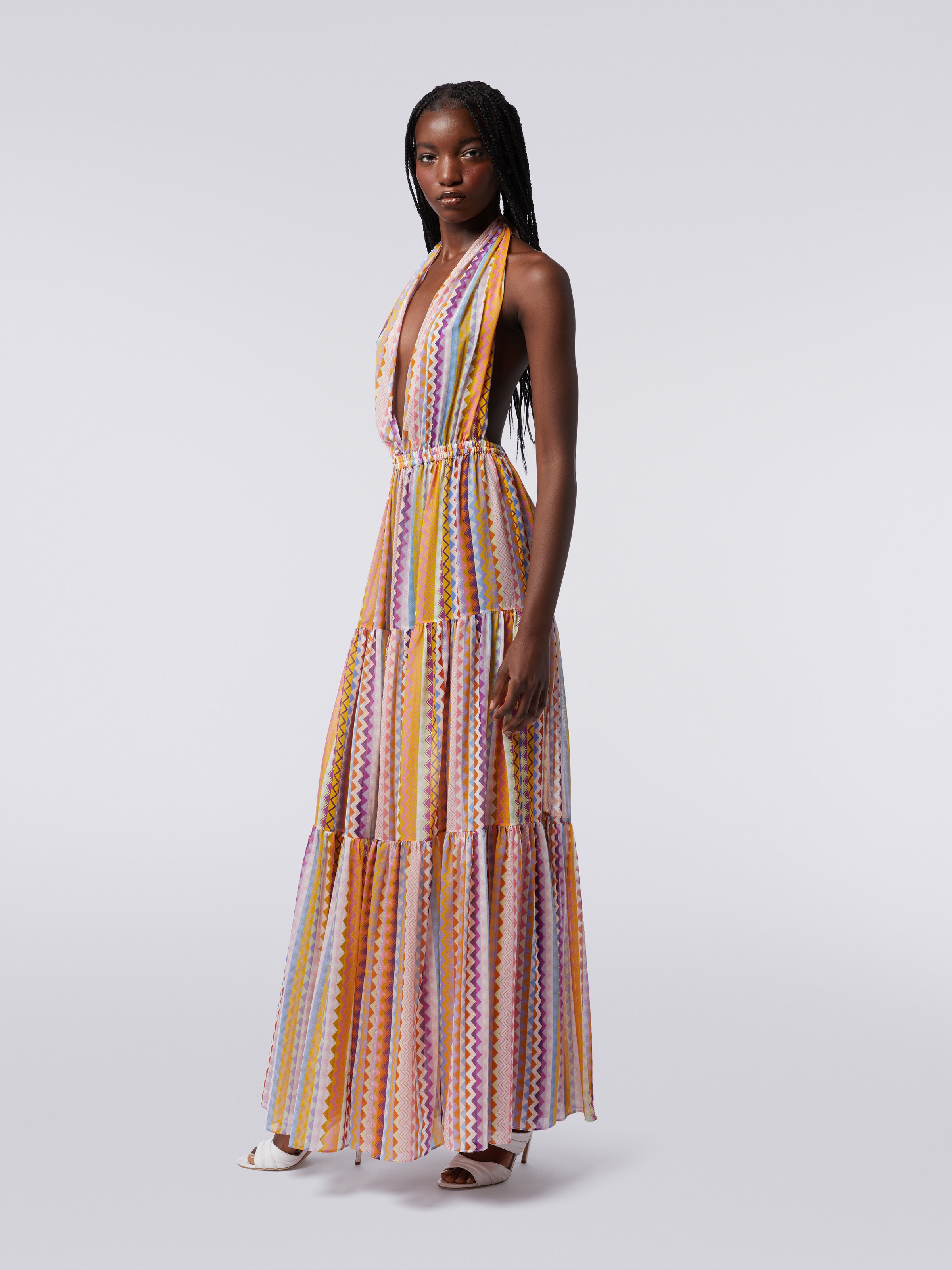 Vestido cubrebikini largo de algodón y seda estampado, Multicolor  - 2