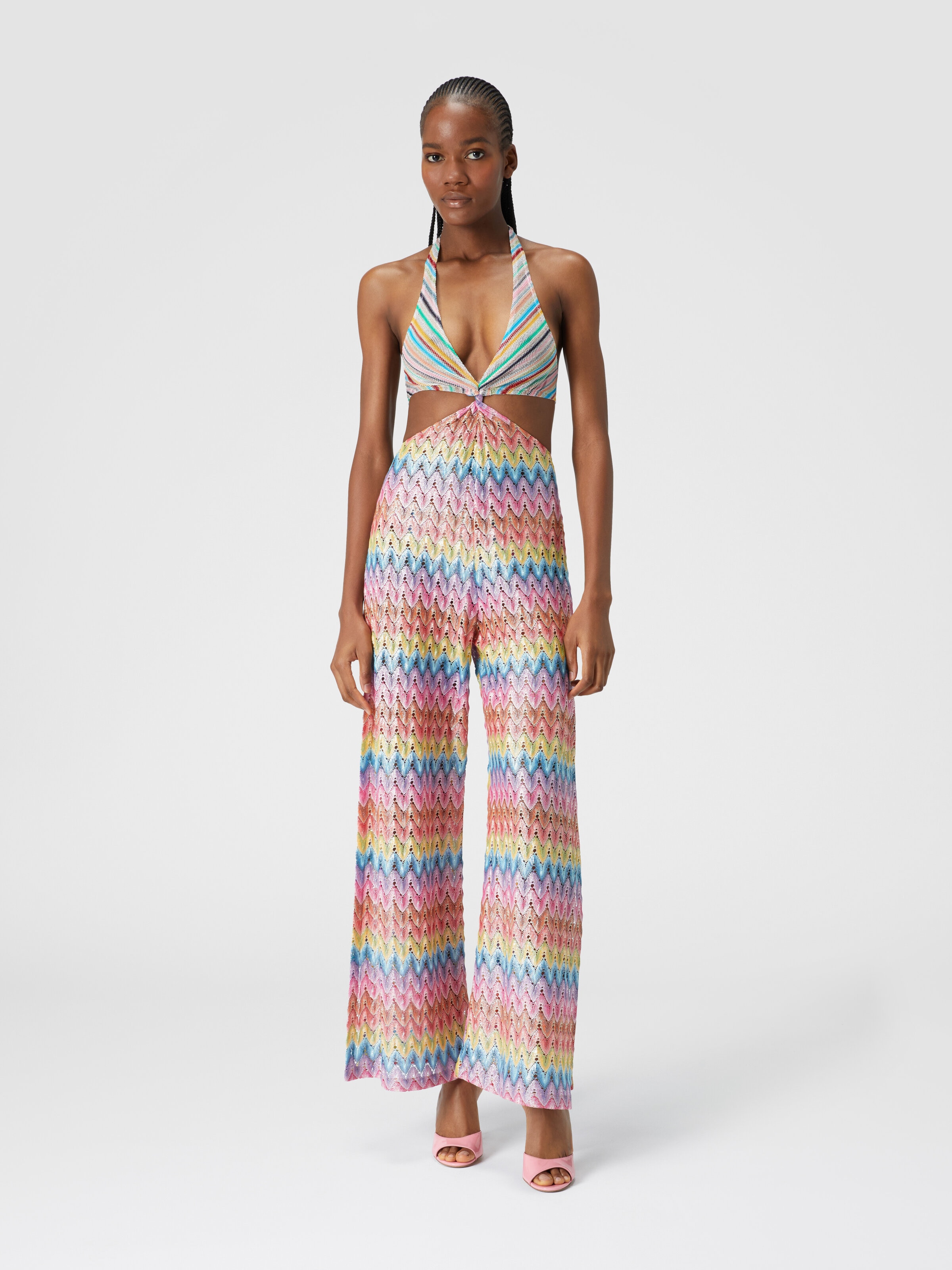 Cotton-blend patchwork jumpsuit with cut-out details, Multicoloured  - 1