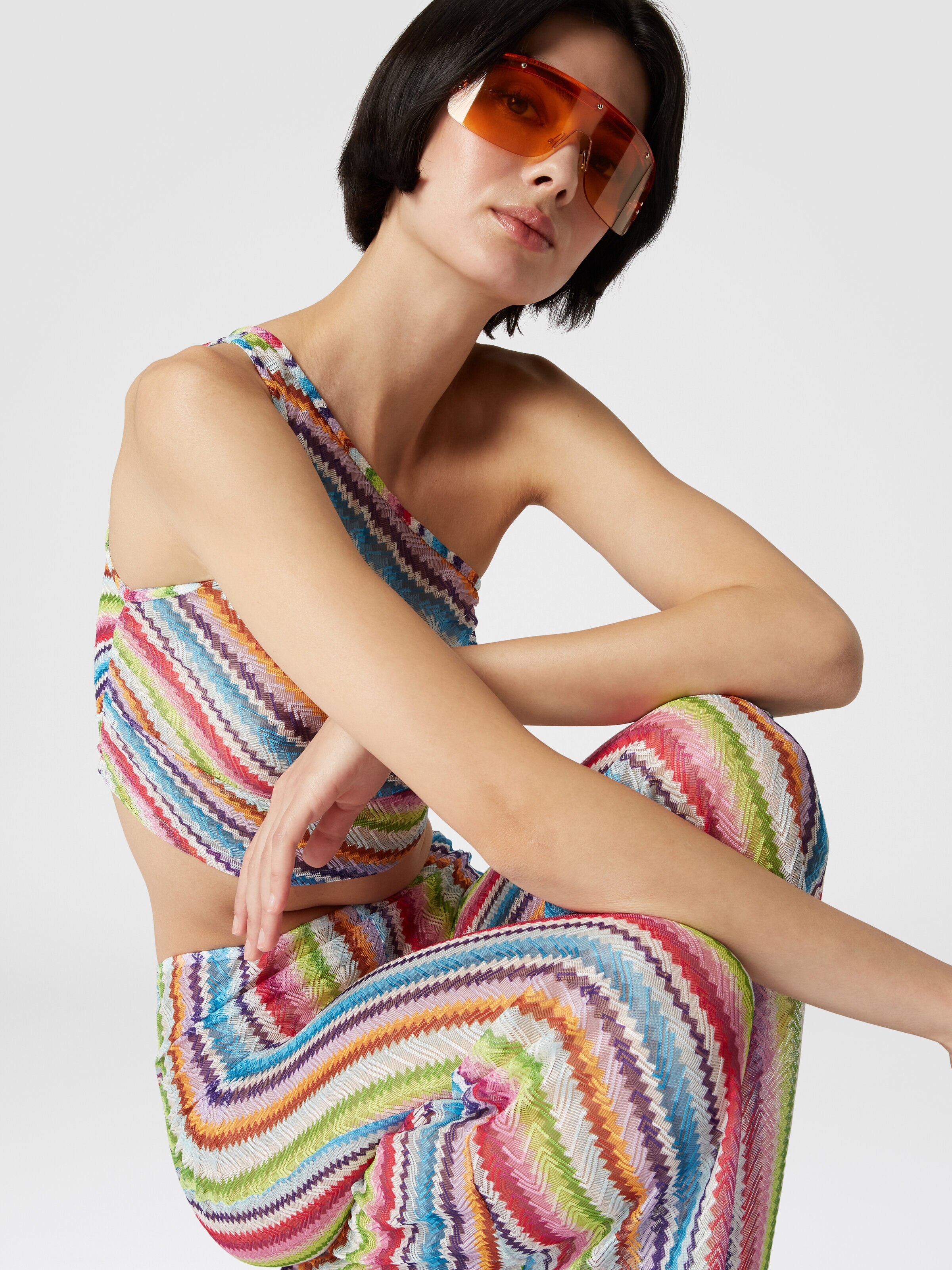 Low-waisted cover-up trousers with zig zag print, Multicoloured  - 3