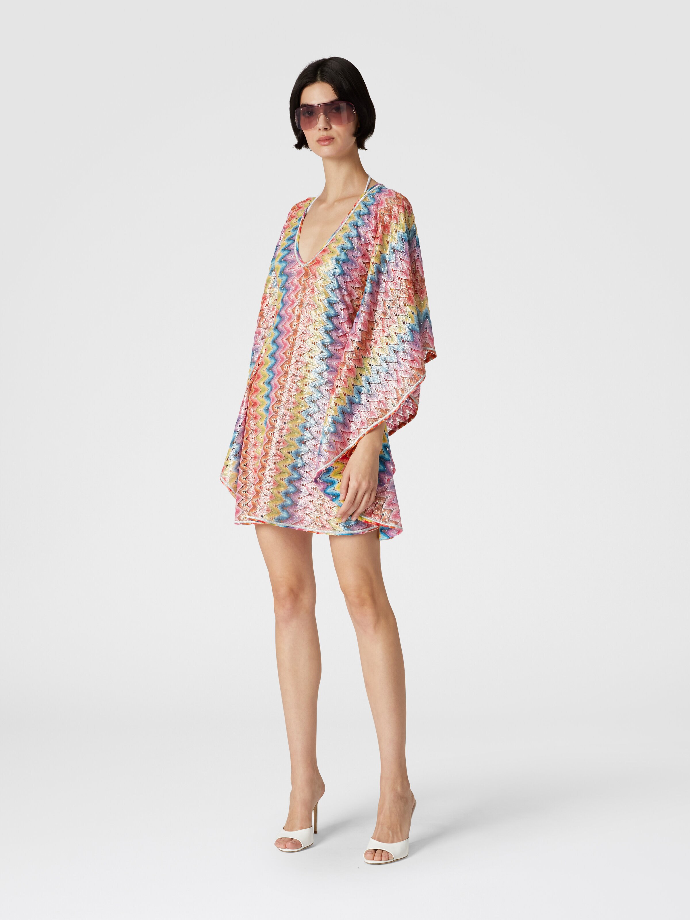 Kaftan short cover-up in coated lace, Multicoloured  - 1