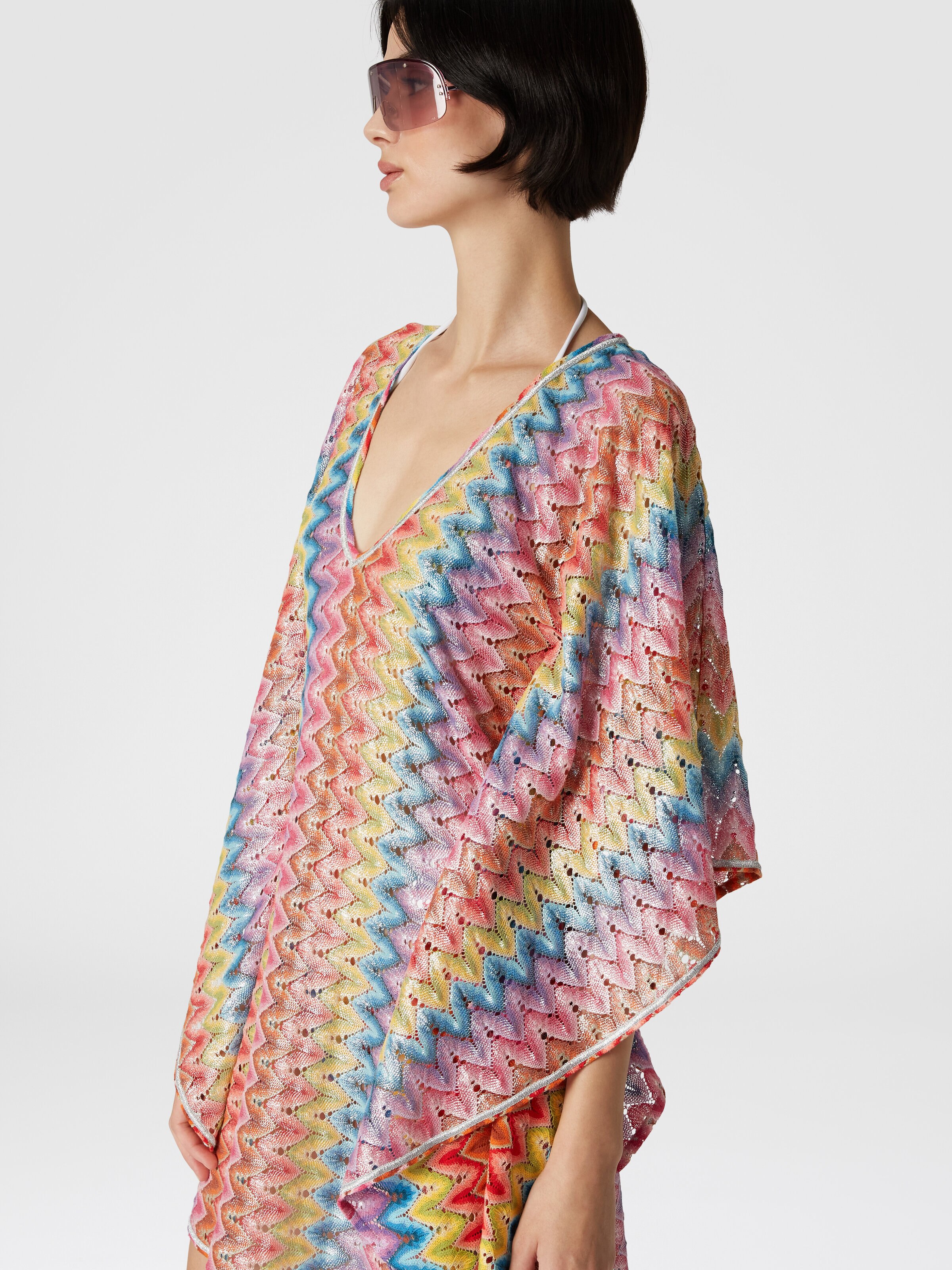 Kaftan short cover-up in coated lace, Multicoloured  - 3