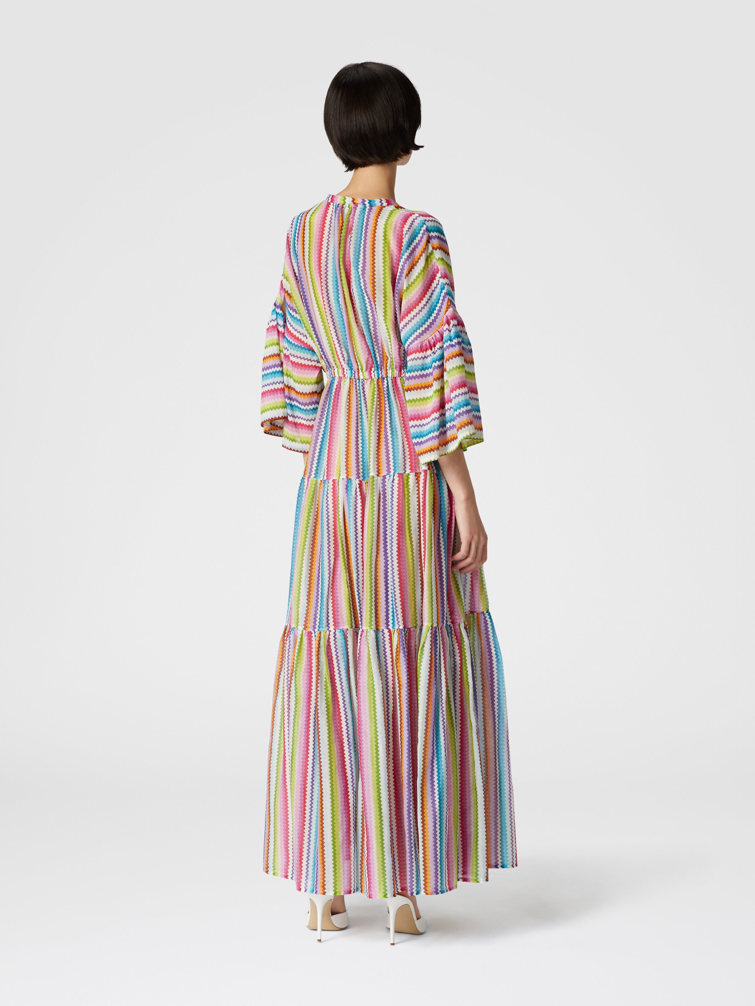 Long cover-up dress with flounces and zig zag print, Multicoloured  - 2