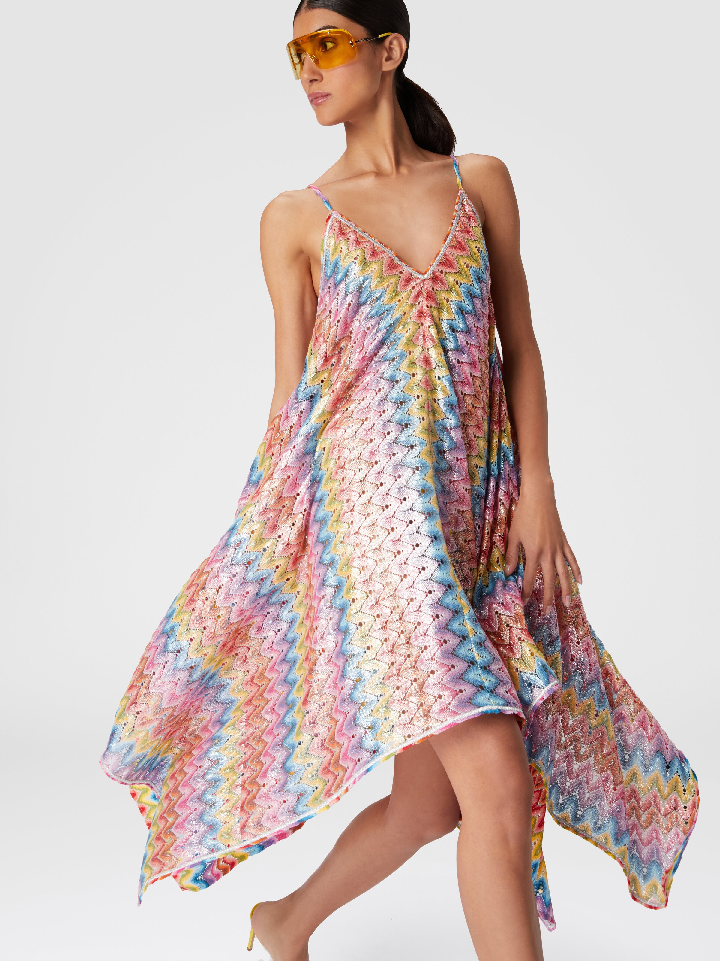 Cover-up dress with coated lace scarf, Multicoloured  - 4