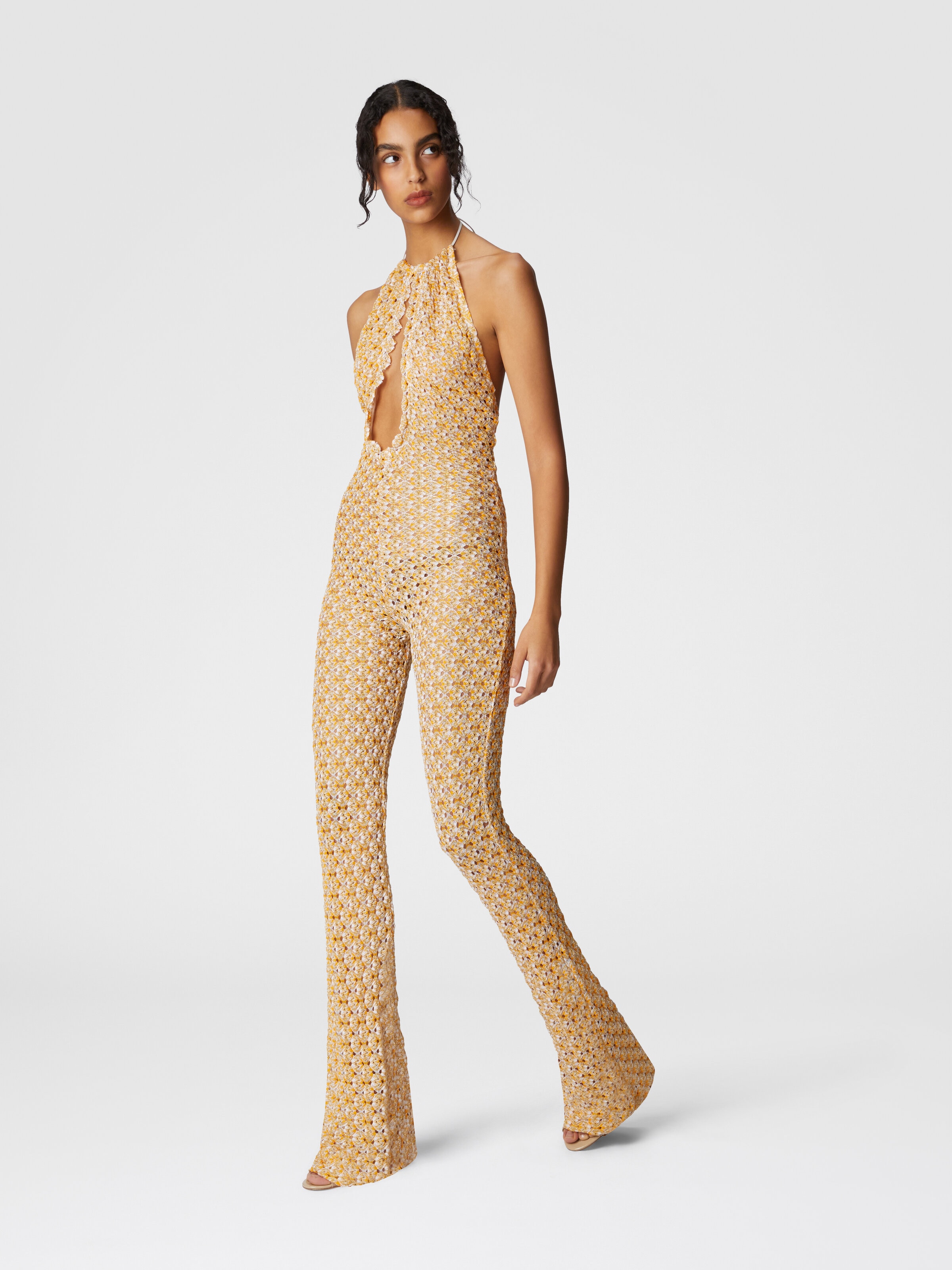 Tuta lunga con scollatura a goccia e dettaglio cut-out, Beige - 1