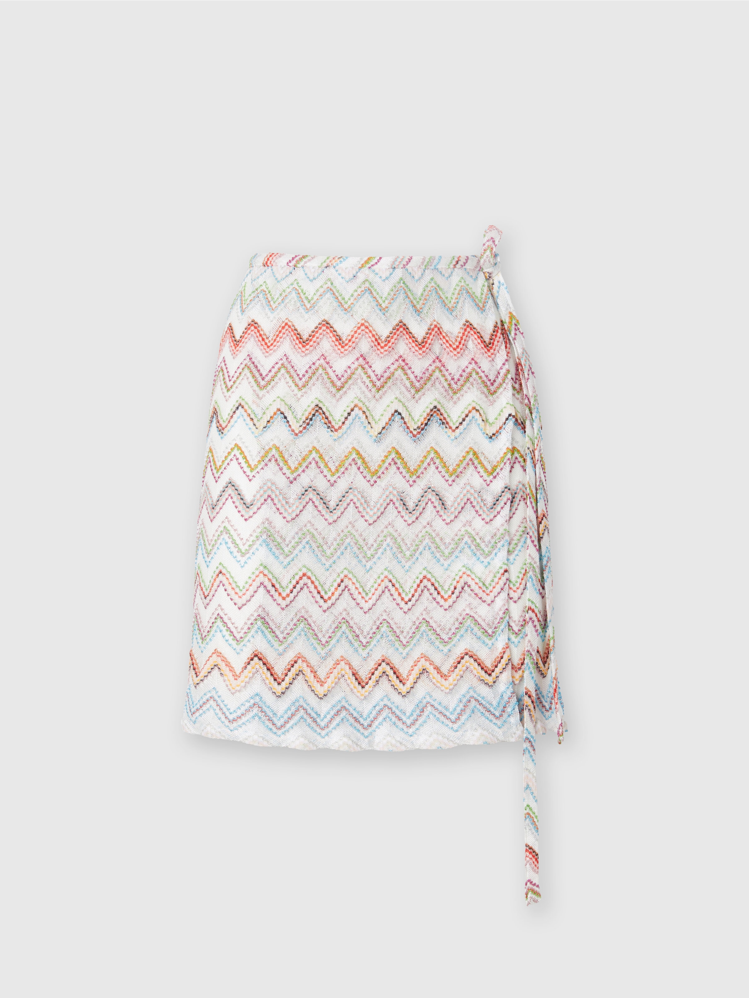 Mini-jupe portefeuille en viscose mélangée lamé zigzag, Multicolore  - 0