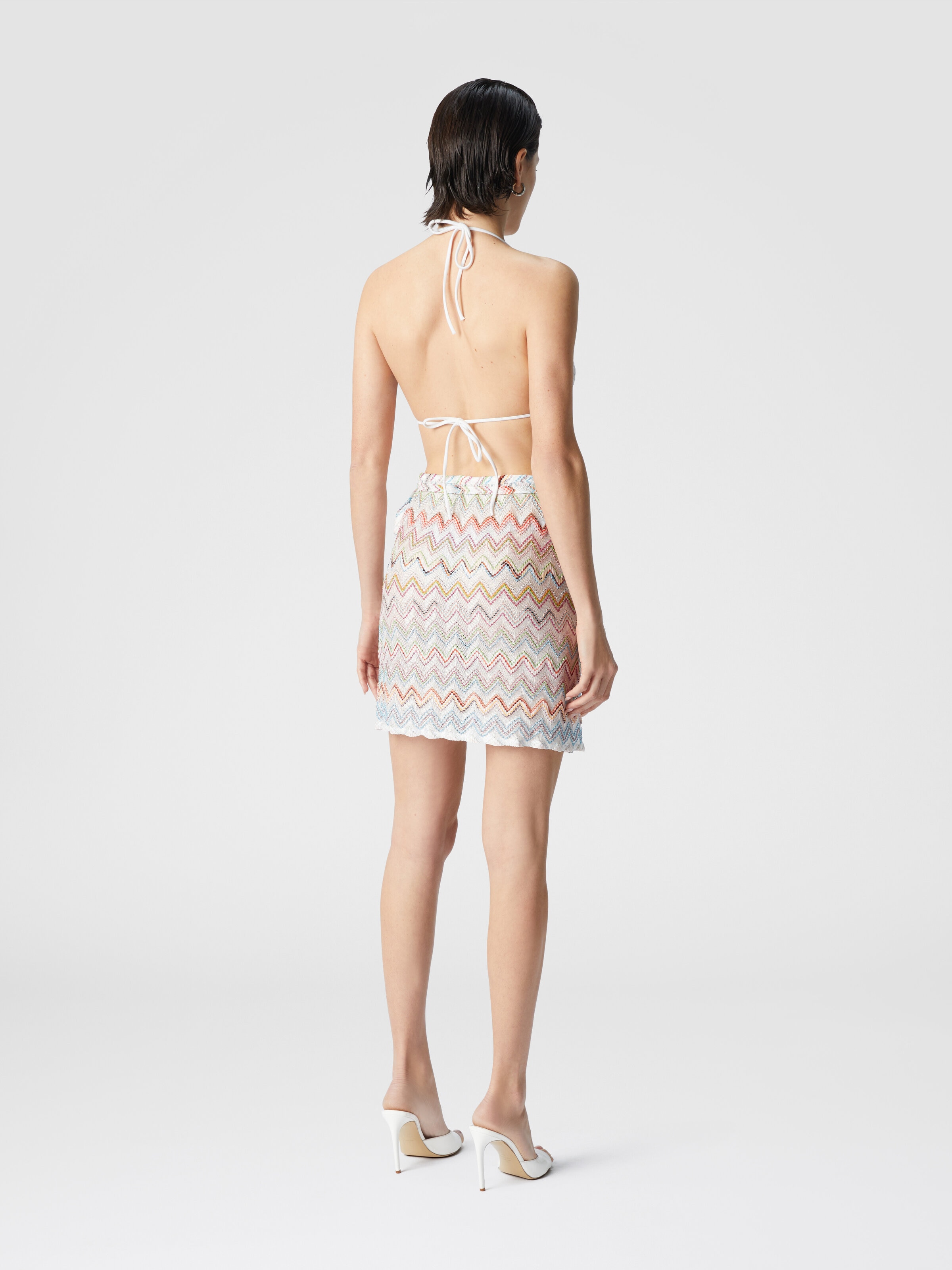 Mini-jupe portefeuille en viscose mélangée lamé zigzag, Multicolore  - 2