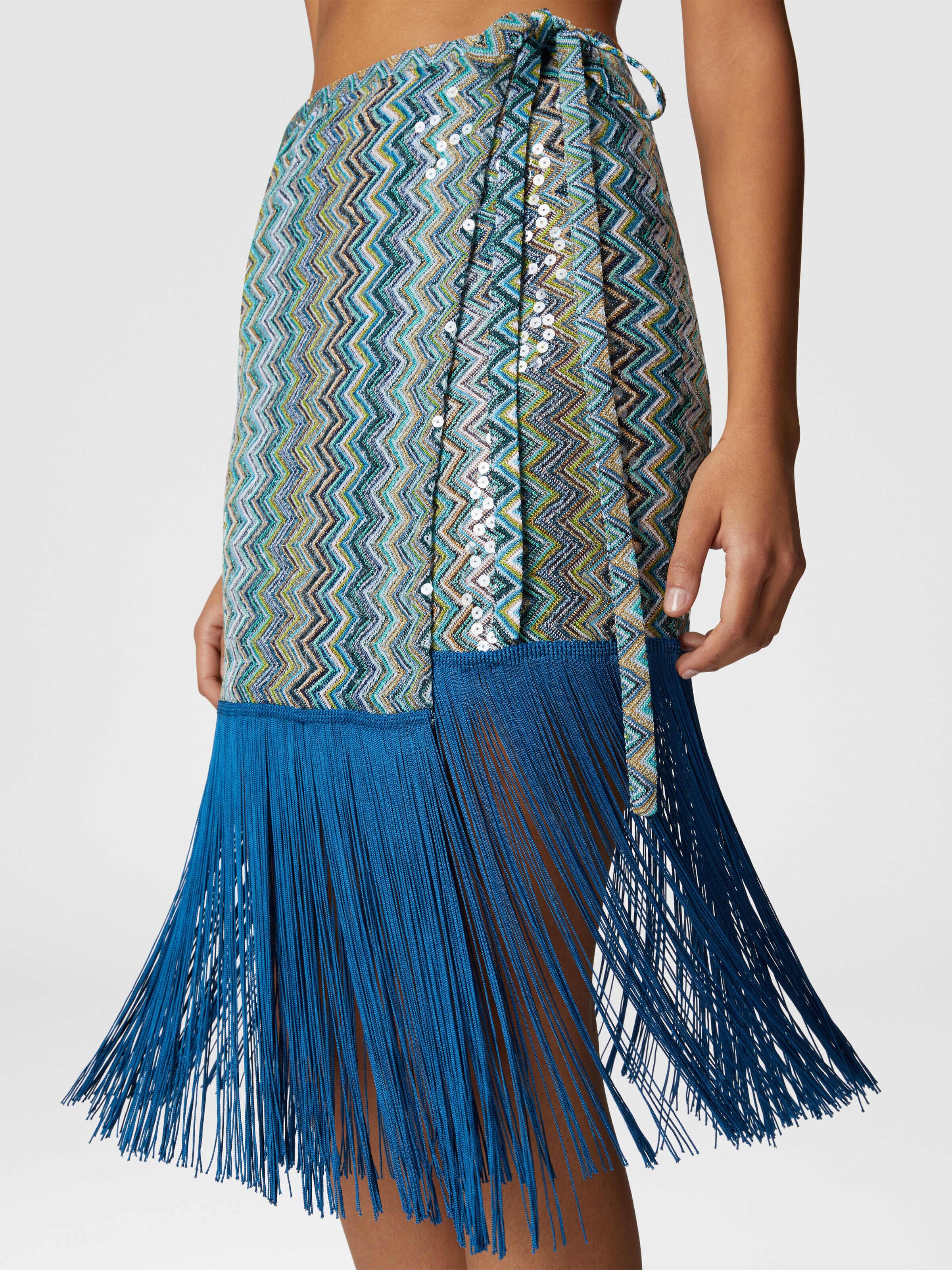 Wrap cover-up miniskirt in zig zag lamé viscose Black & Lamé