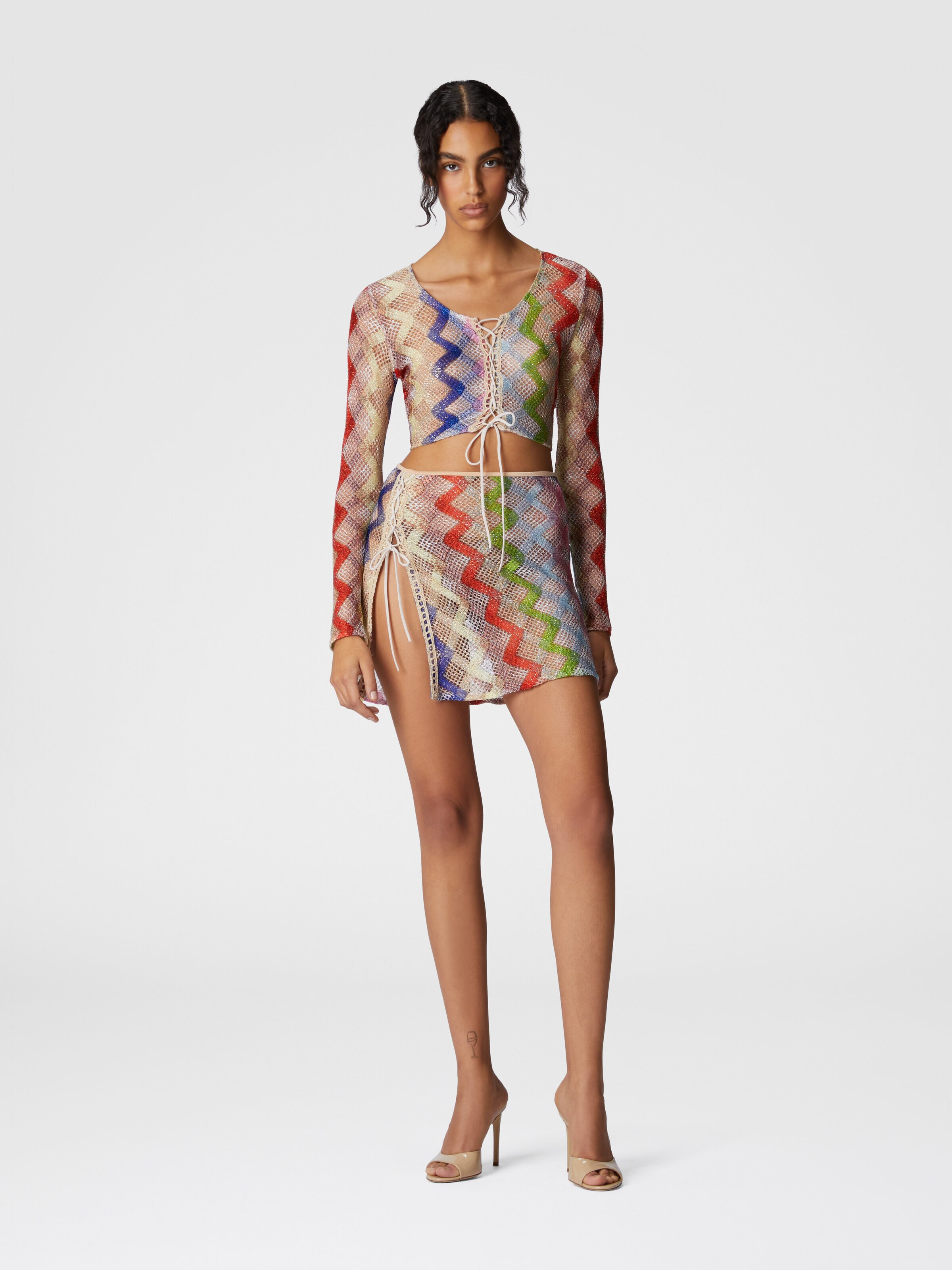 Falda corta de mezcla de viscosa y lamé, Multicolor  - 1