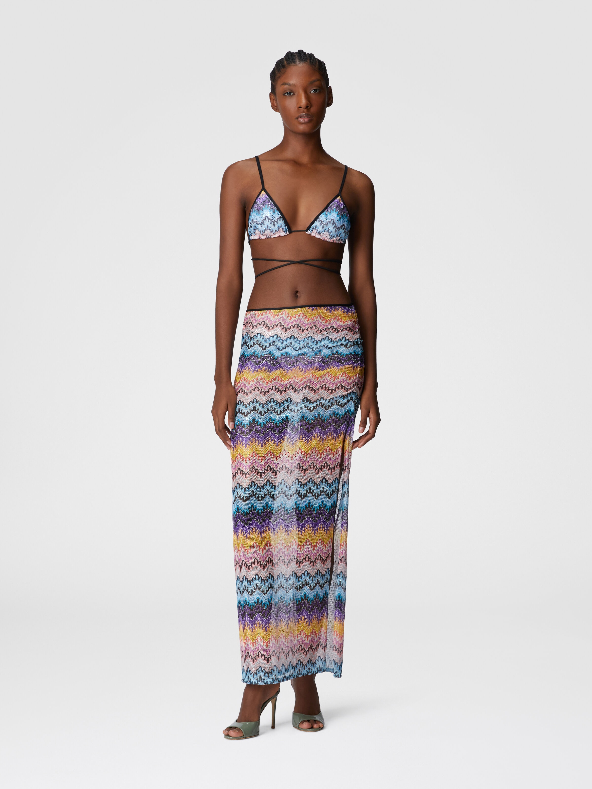 Long printed lace skirt with zig zag pattern, Multicoloured  - 1