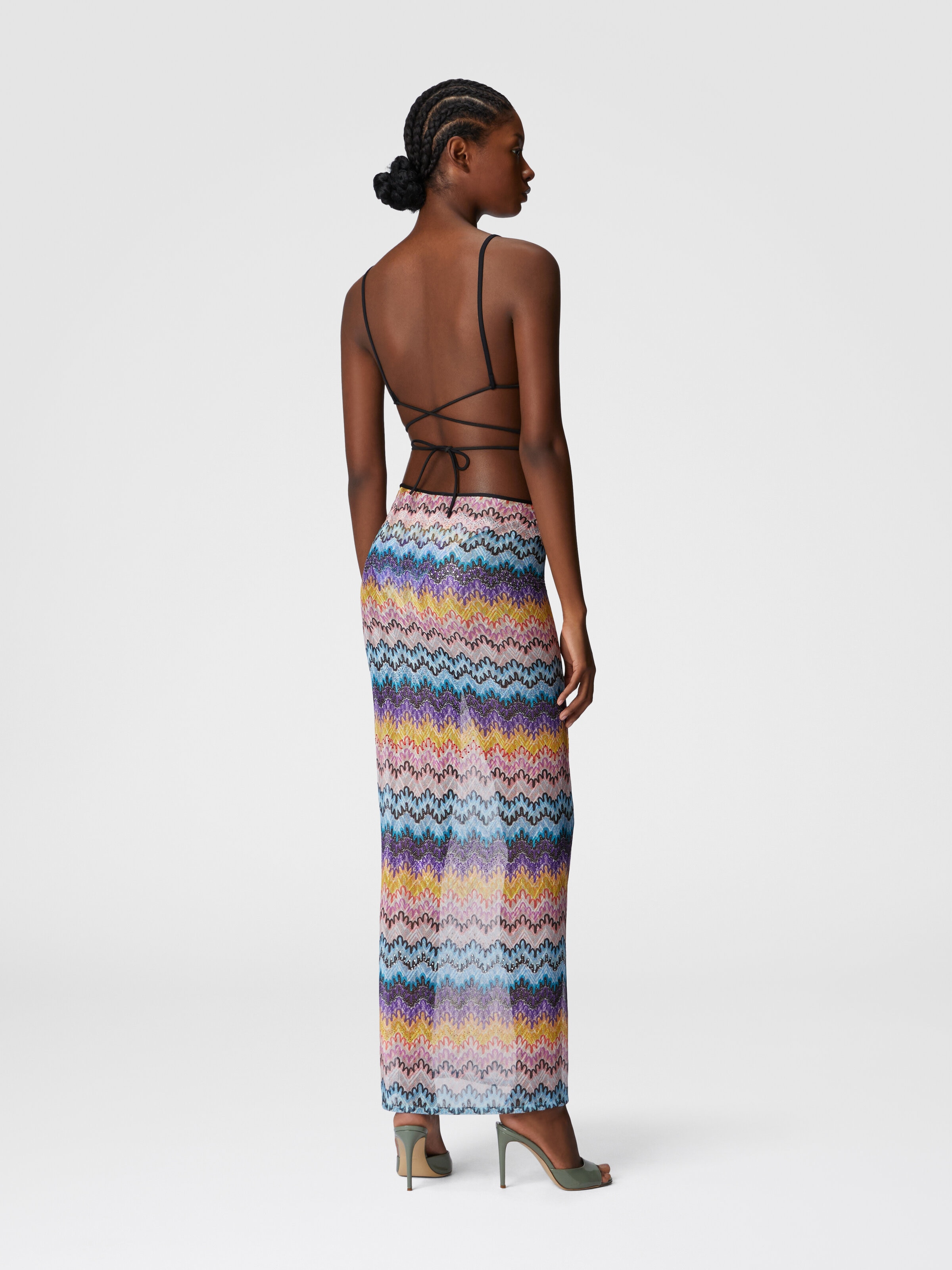 Long printed lace skirt with zig zag pattern, Multicoloured  - 2