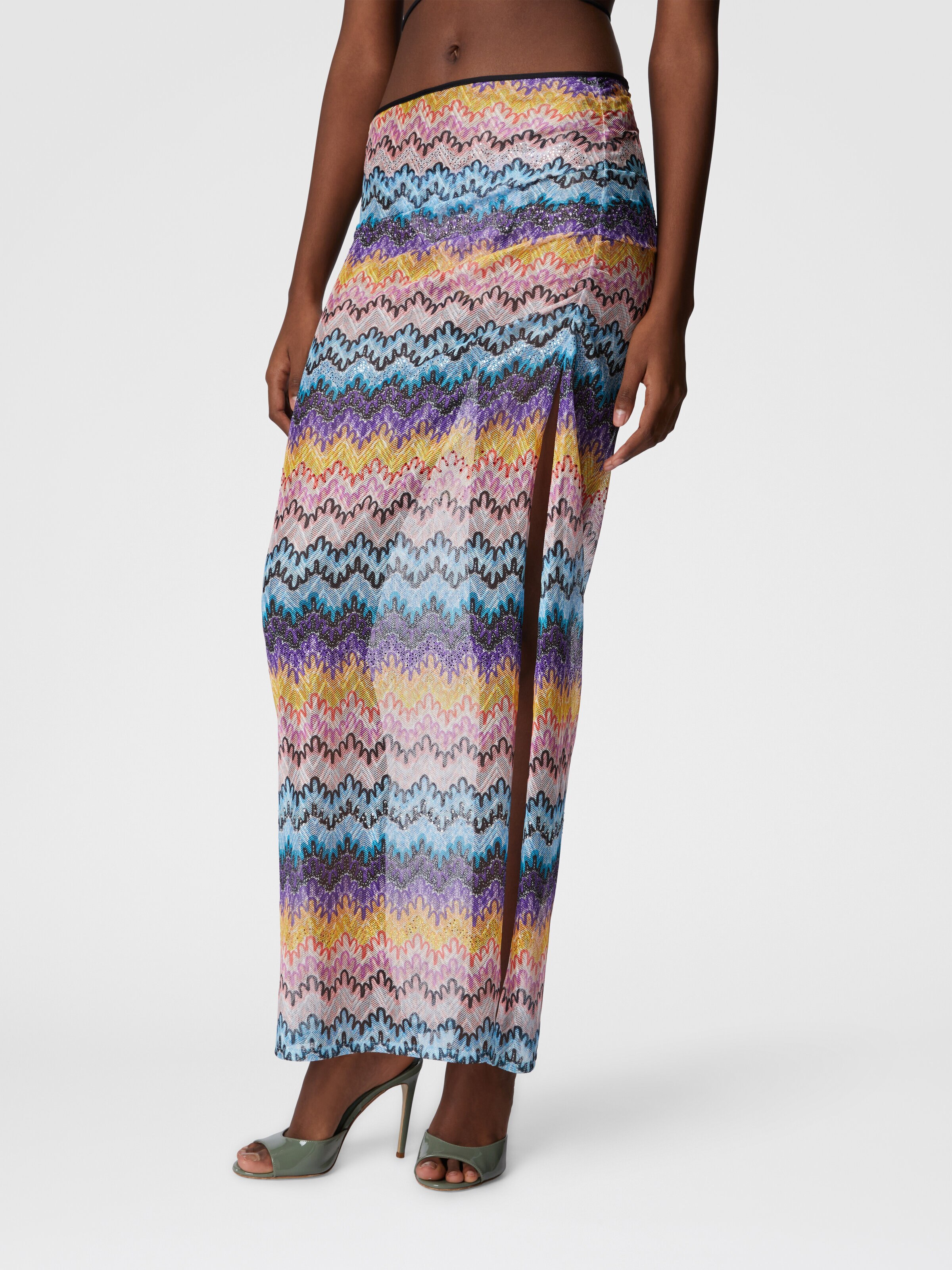 Long printed lace skirt with zig zag pattern, Multicoloured  - 3