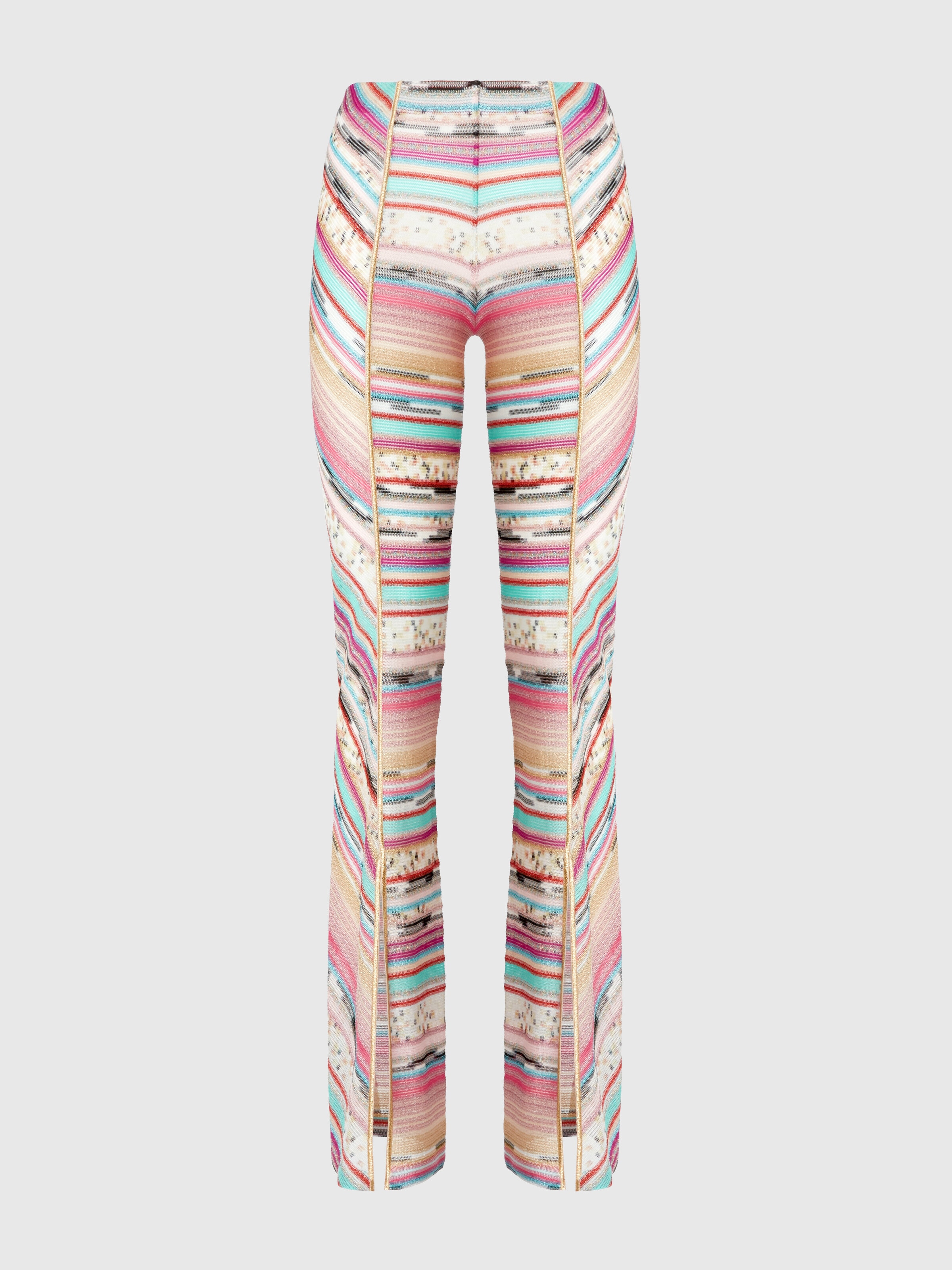 Lamé slub viscose trousers with slits at the bottom, Multicoloured  - 0