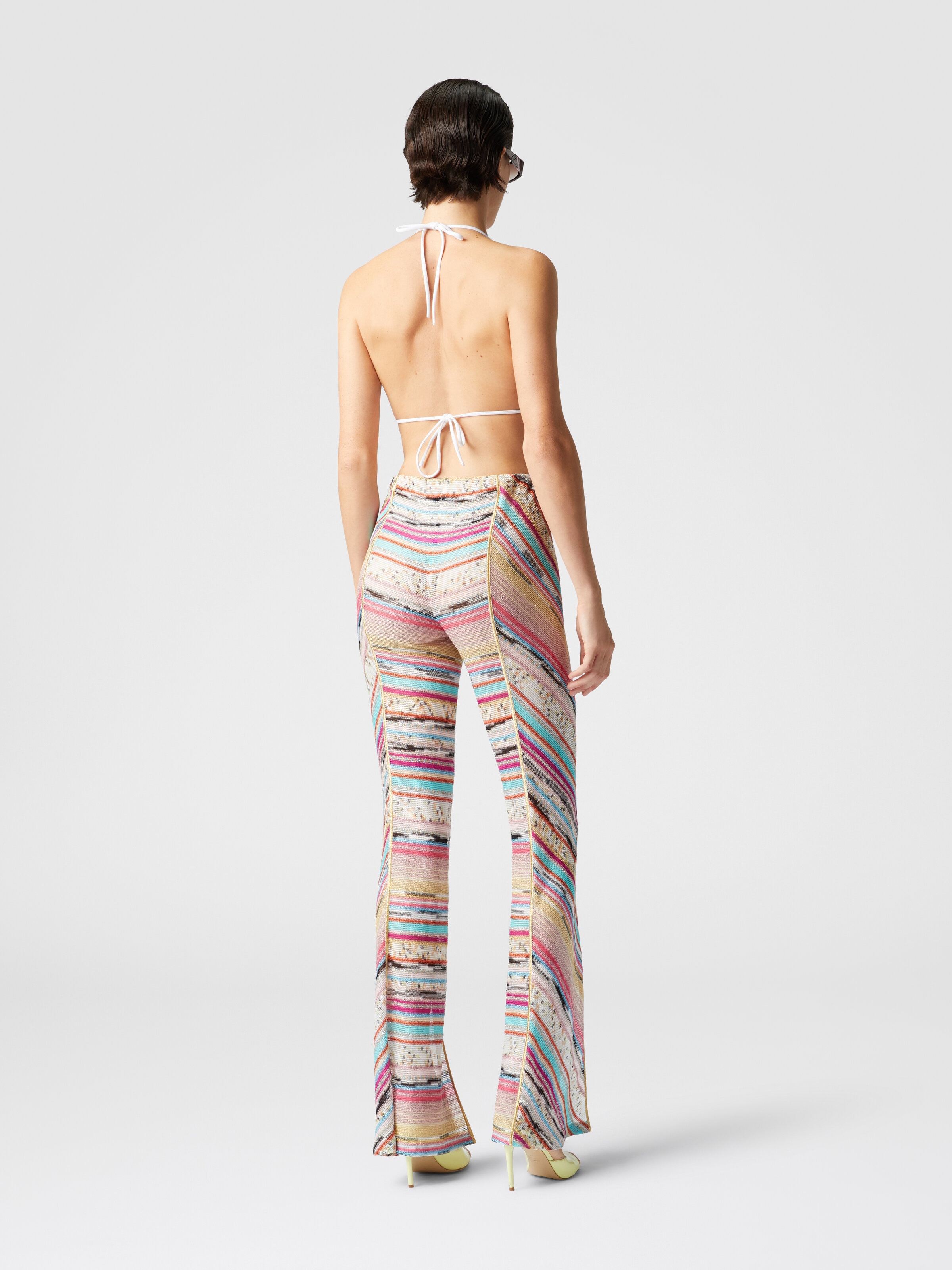 Lamé slub viscose trousers with slits at the bottom, Multicoloured  - 2