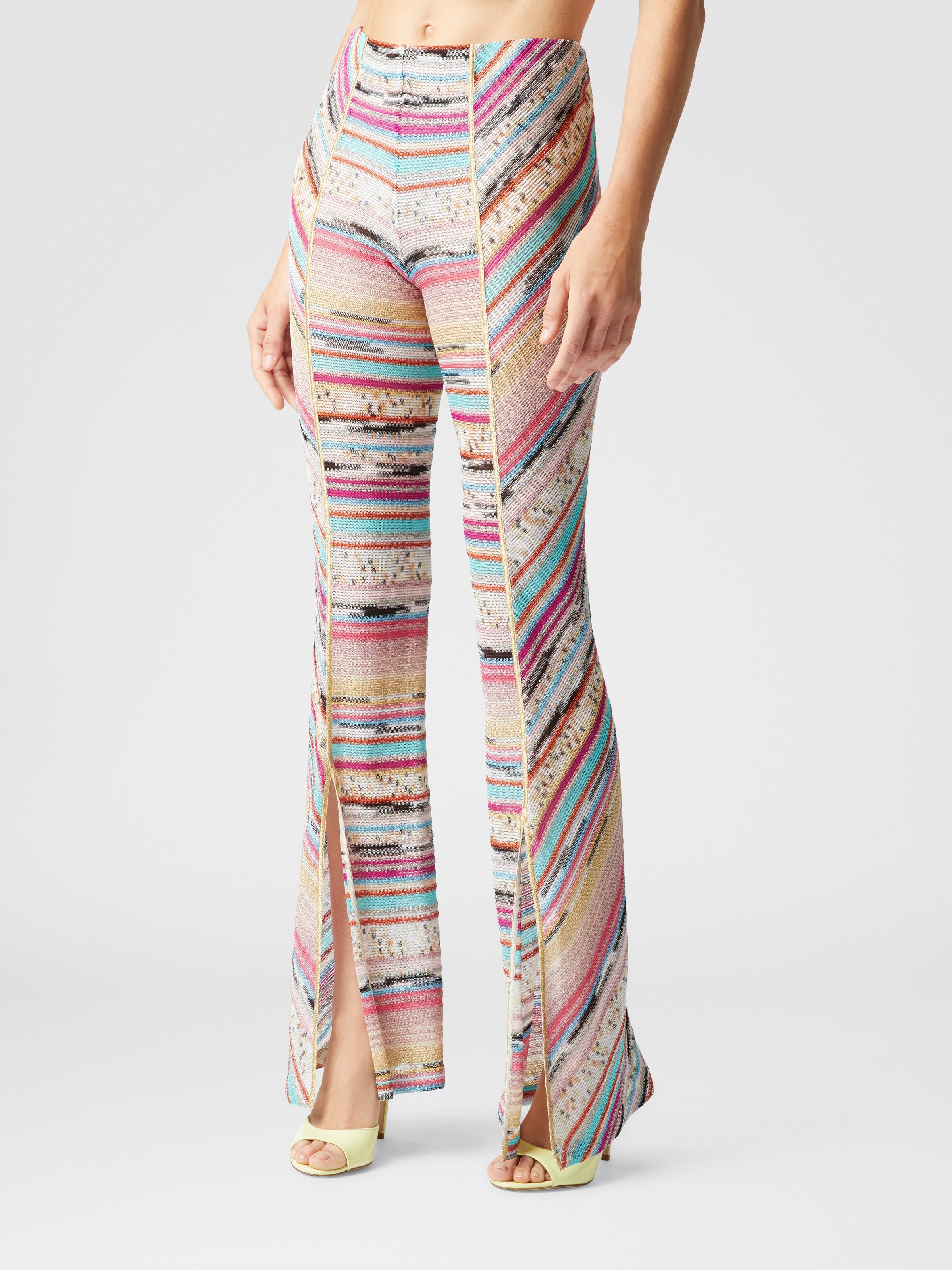 Lamé slub viscose trousers with slits at the bottom, Multicoloured  - 3