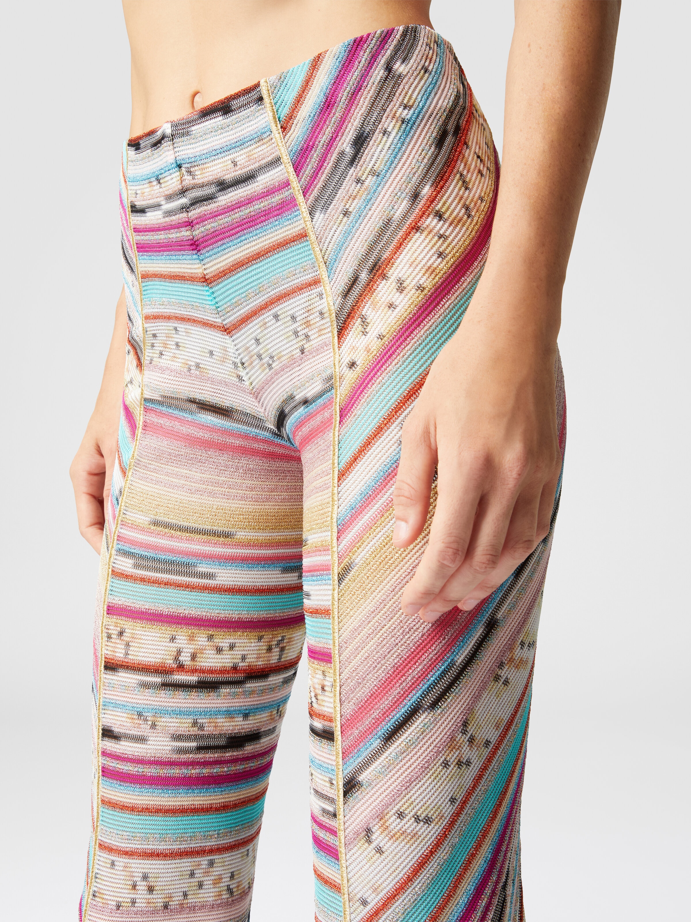 Lamé slub viscose trousers with slits at the bottom, Multicoloured  - 4