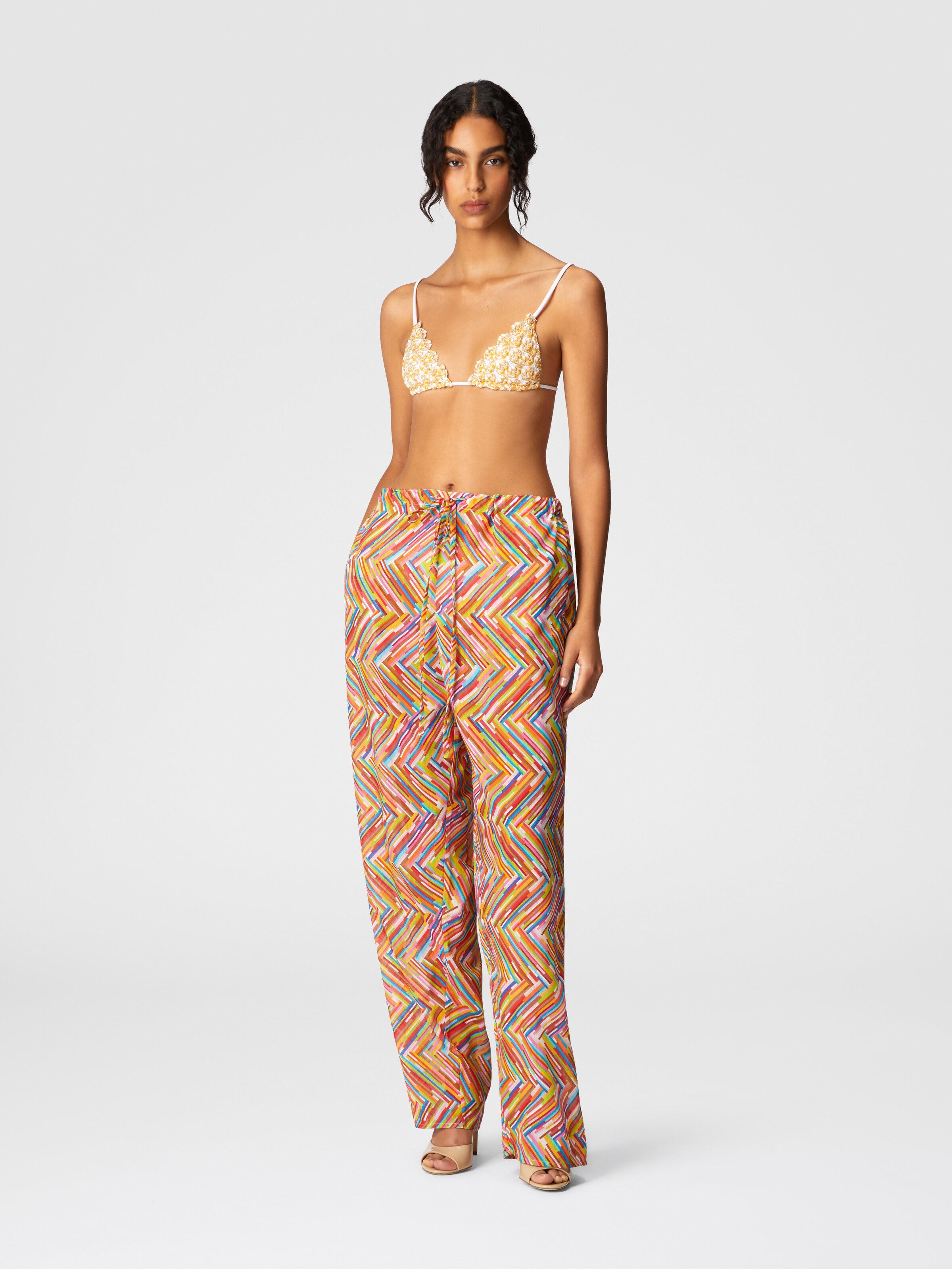 Printed cotton and silk blend trousers with drawstring, Multicoloured  - 1
