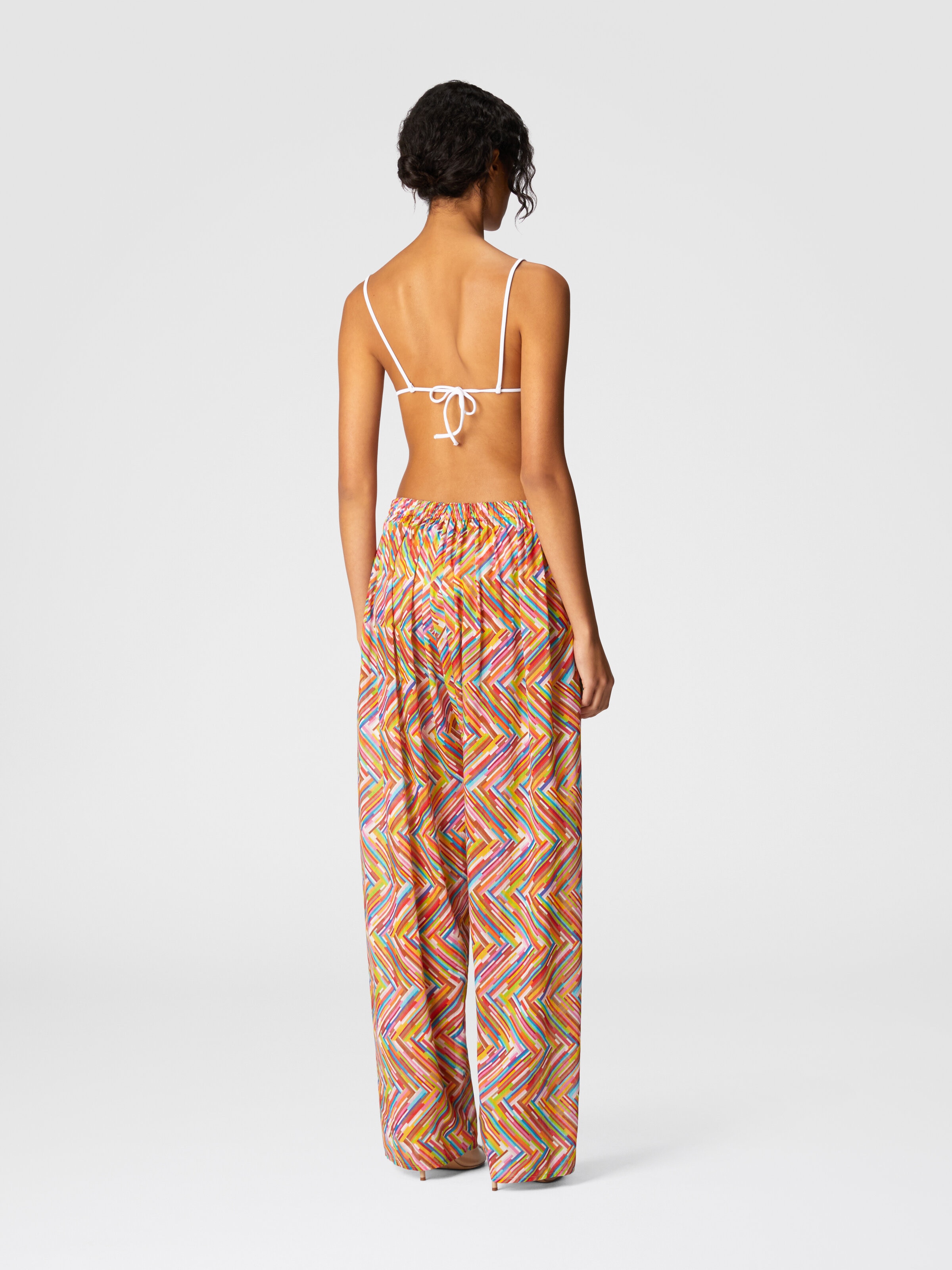 Printed cotton and silk blend trousers with drawstring, Multicoloured  - 2