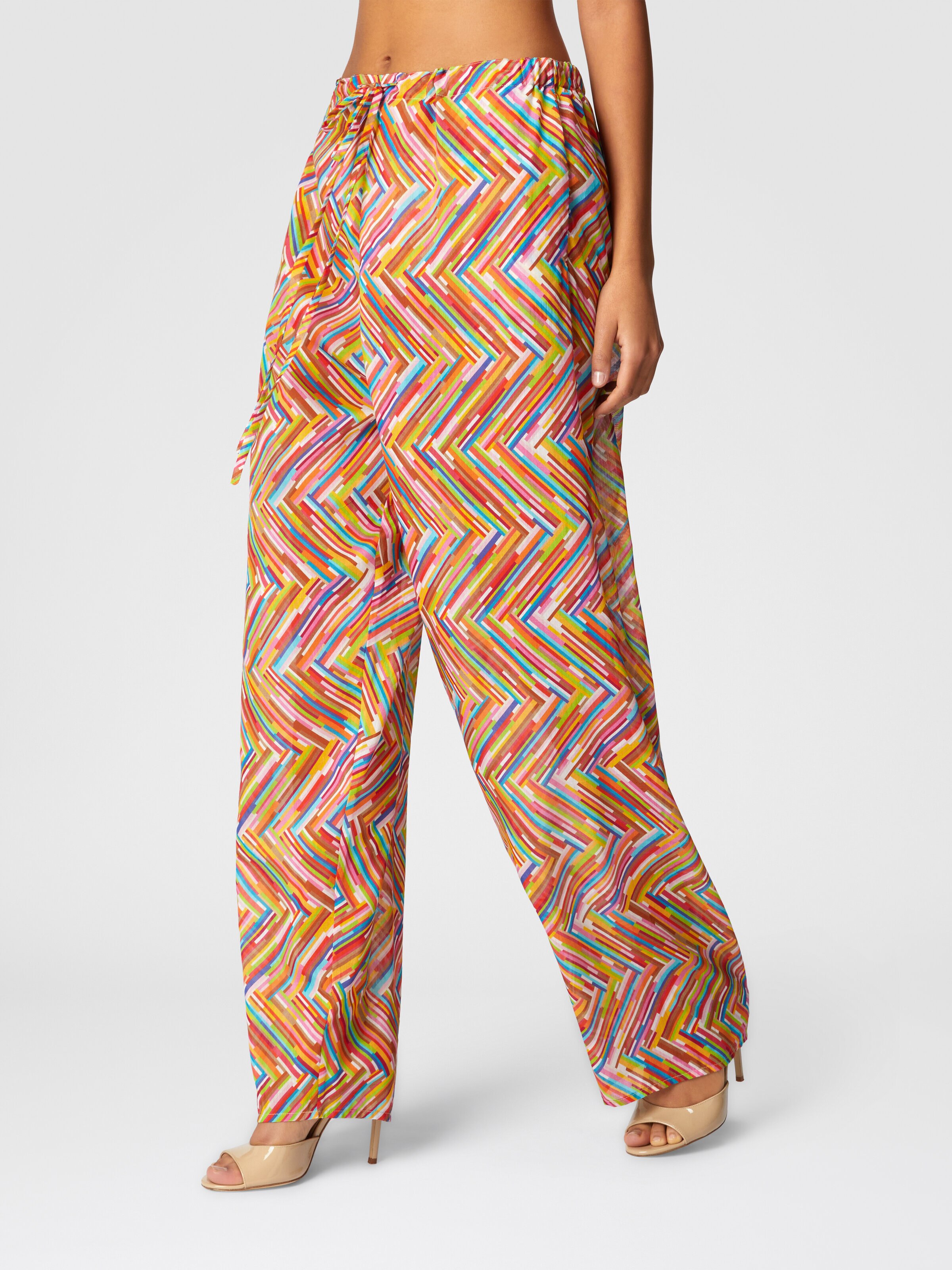 Printed cotton and silk blend trousers with drawstring, Multicoloured  - 3