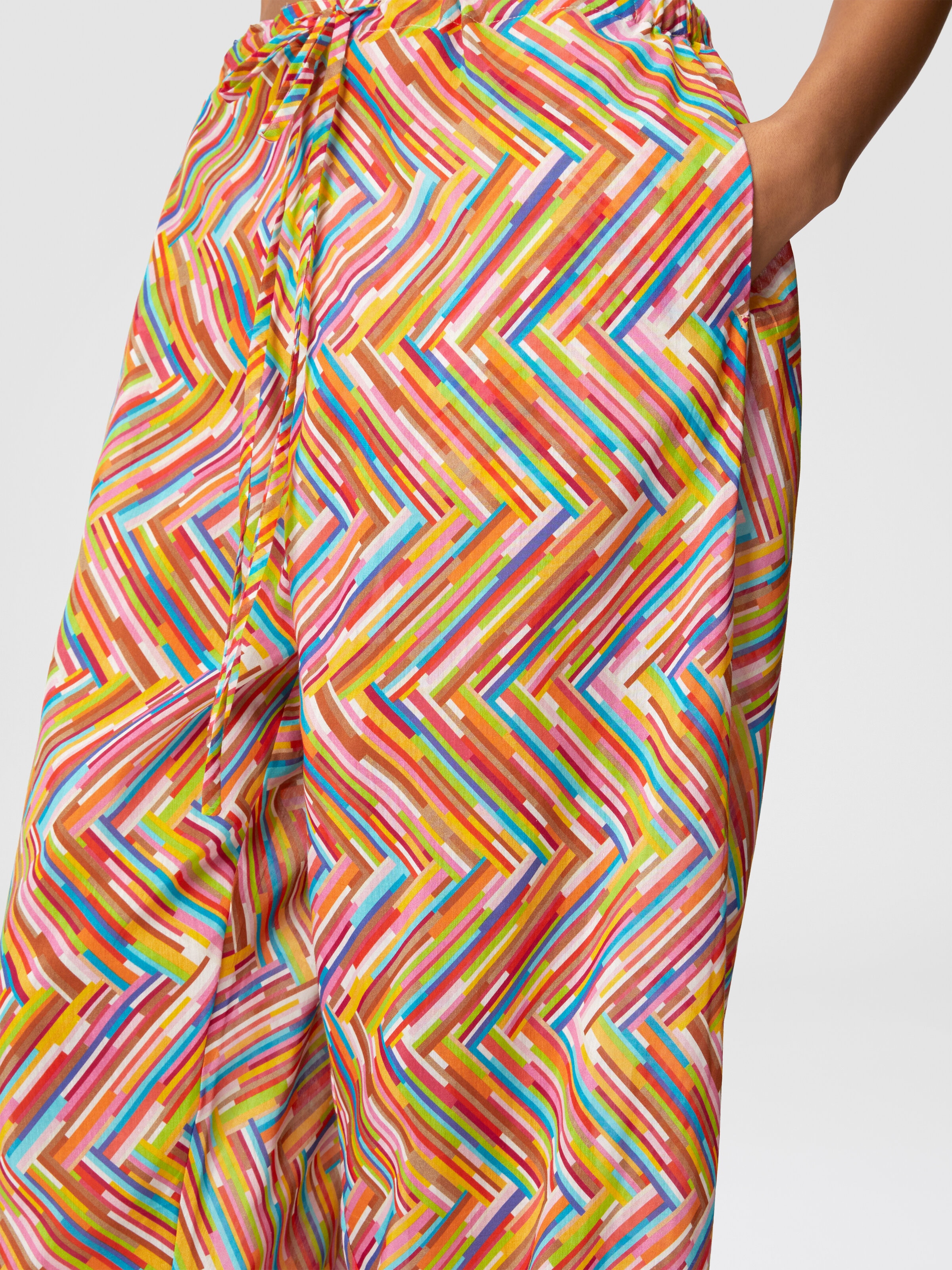 Printed cotton and silk blend trousers with drawstring, Multicoloured  - 4