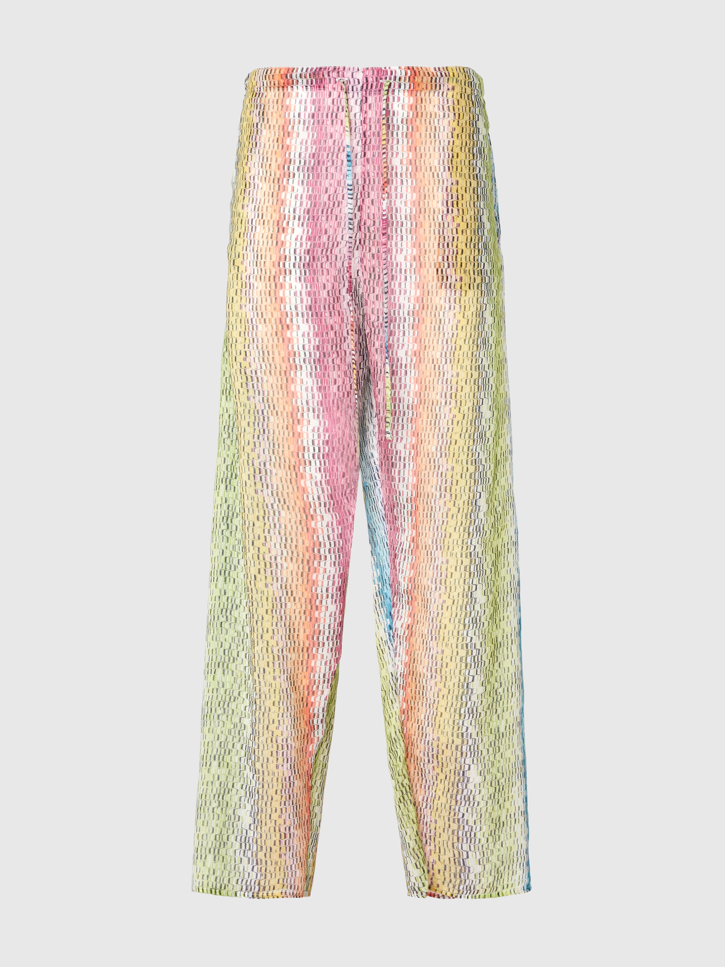 Pantalon en coton et soie mélangés imprimés avec cordon de serrage, Multicolore  - 0