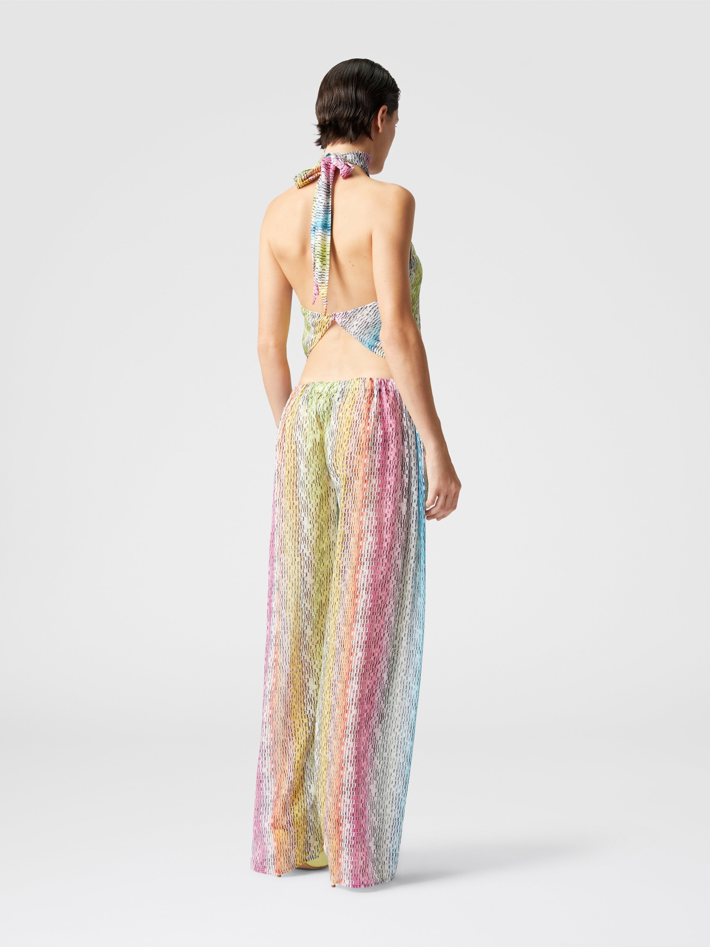 Pantalon en coton et soie mélangés imprimés avec cordon de serrage, Multicolore  - 2