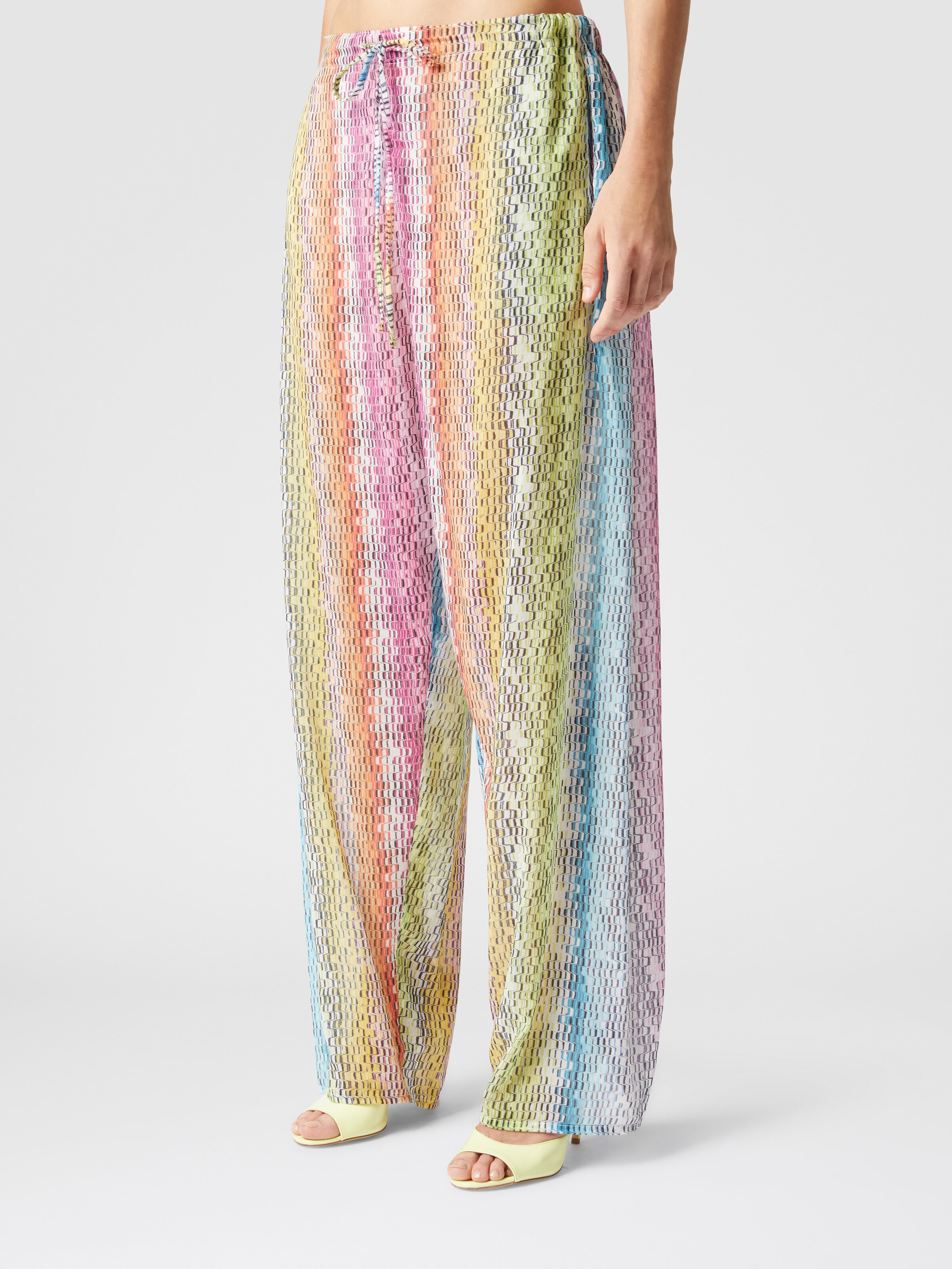 Pantalon en coton et soie mélangés imprimés avec cordon de serrage, Multicolore  - 3