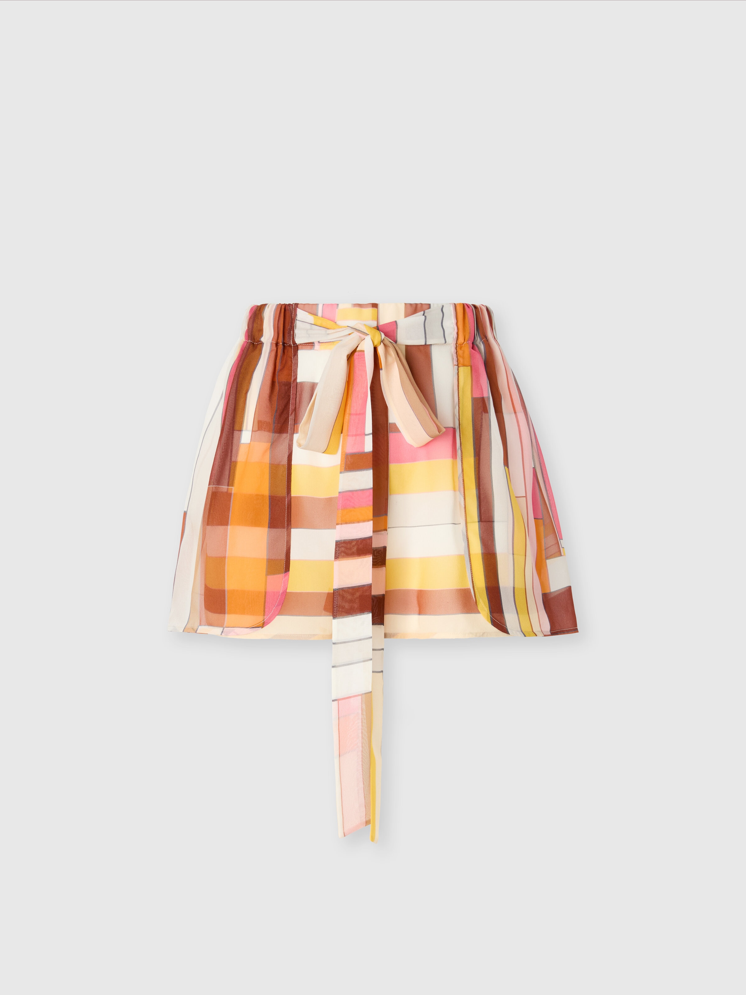 Pantalones cortos de seda estampados con cinturón, Multicolor  - 0