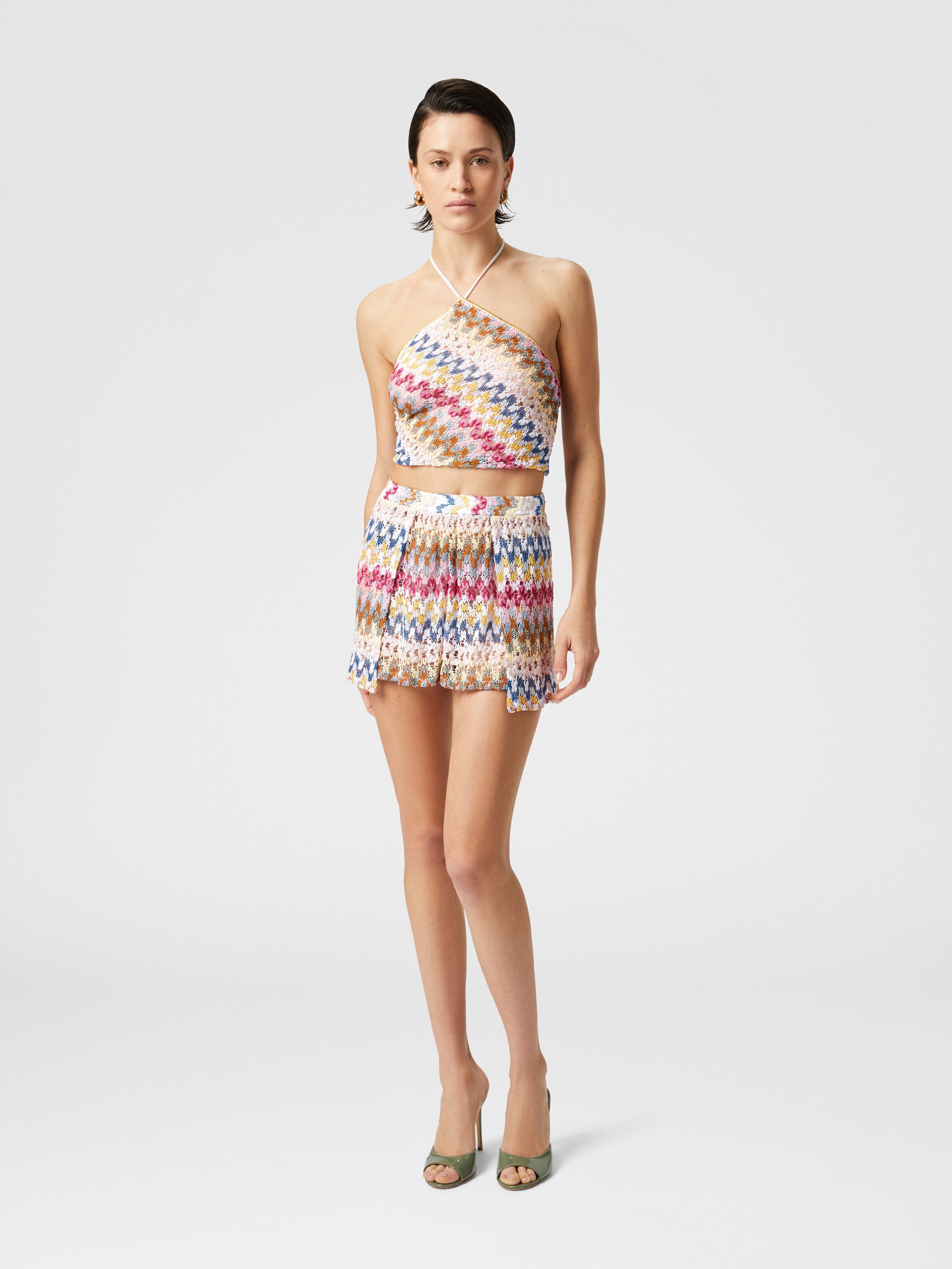 Doubled shorts in lamé viscose lace, Multicoloured  - 1