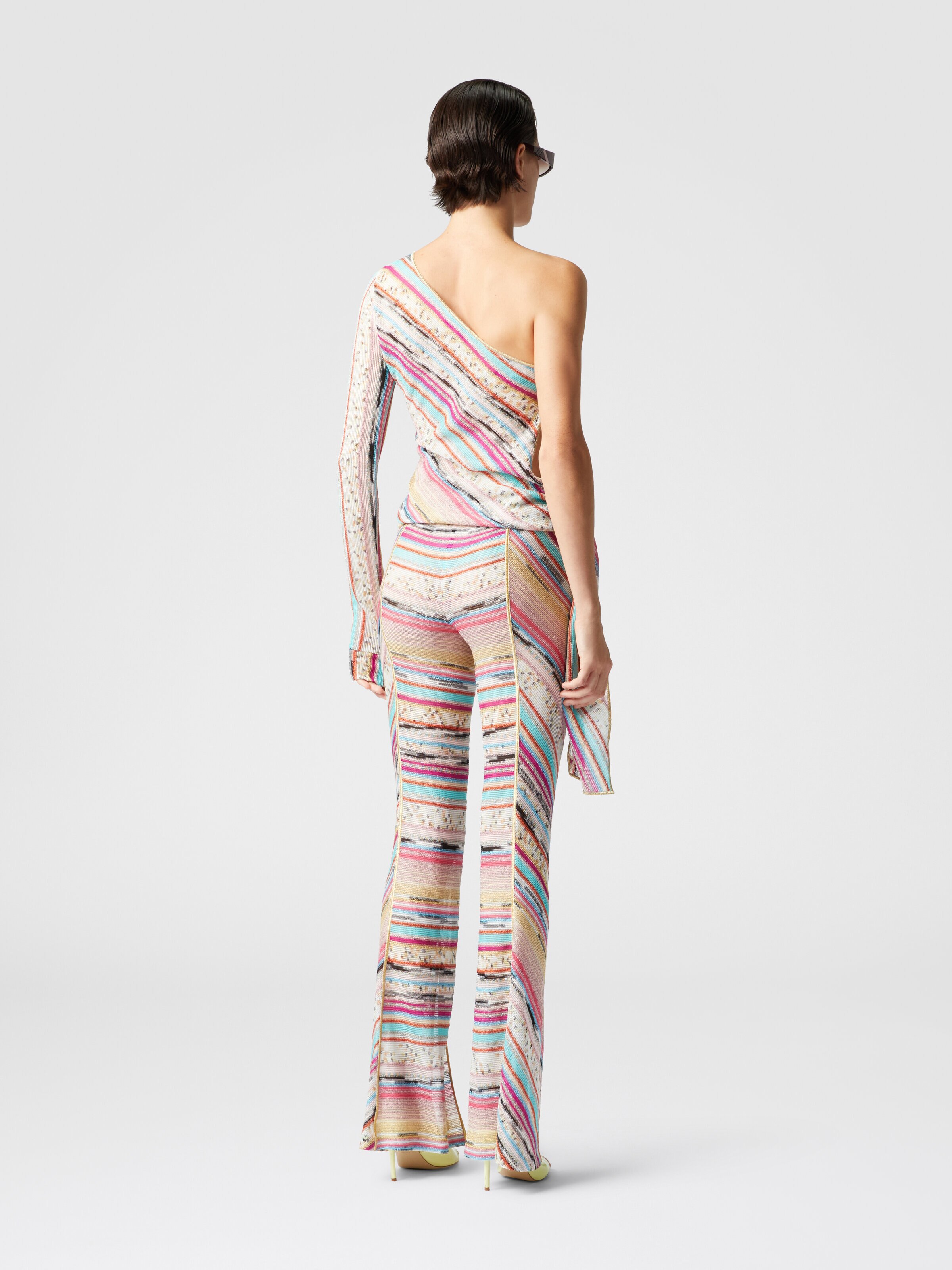 One-Shoulder-Pullover, seitlich geknüpft aus Lamé-Viskose, Mehrfarbig  - 2