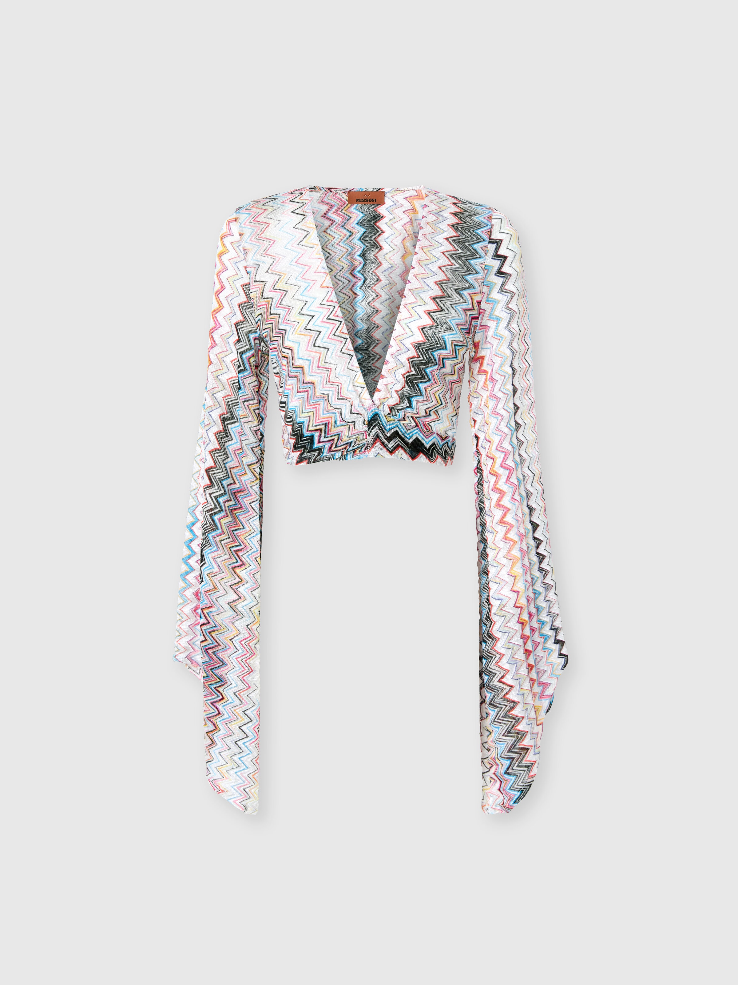 Viscose blend chevron top with wide sleeves, Multicoloured  - 0