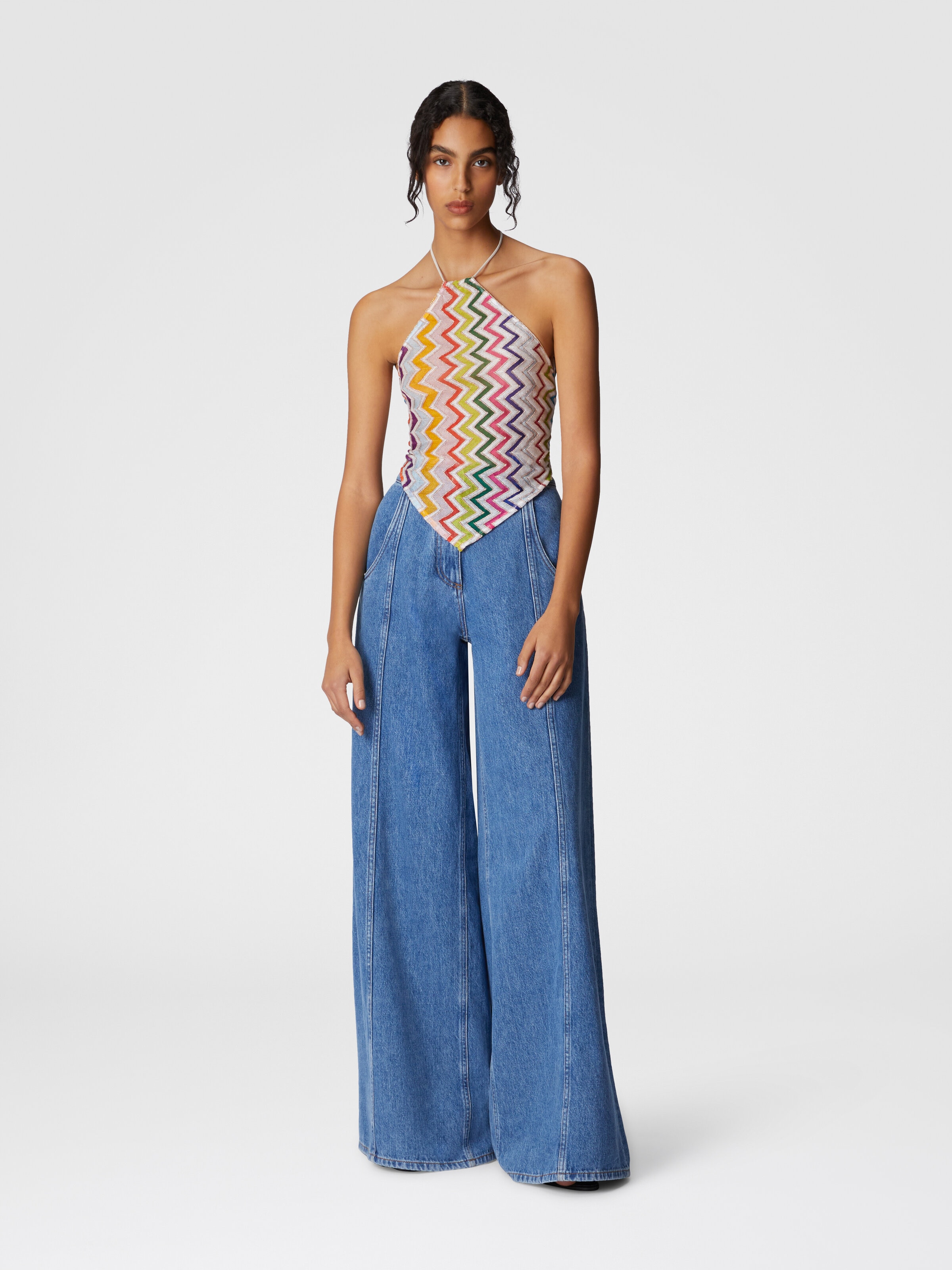 Halter neck top with zig zag pattern, Multicoloured  - 1