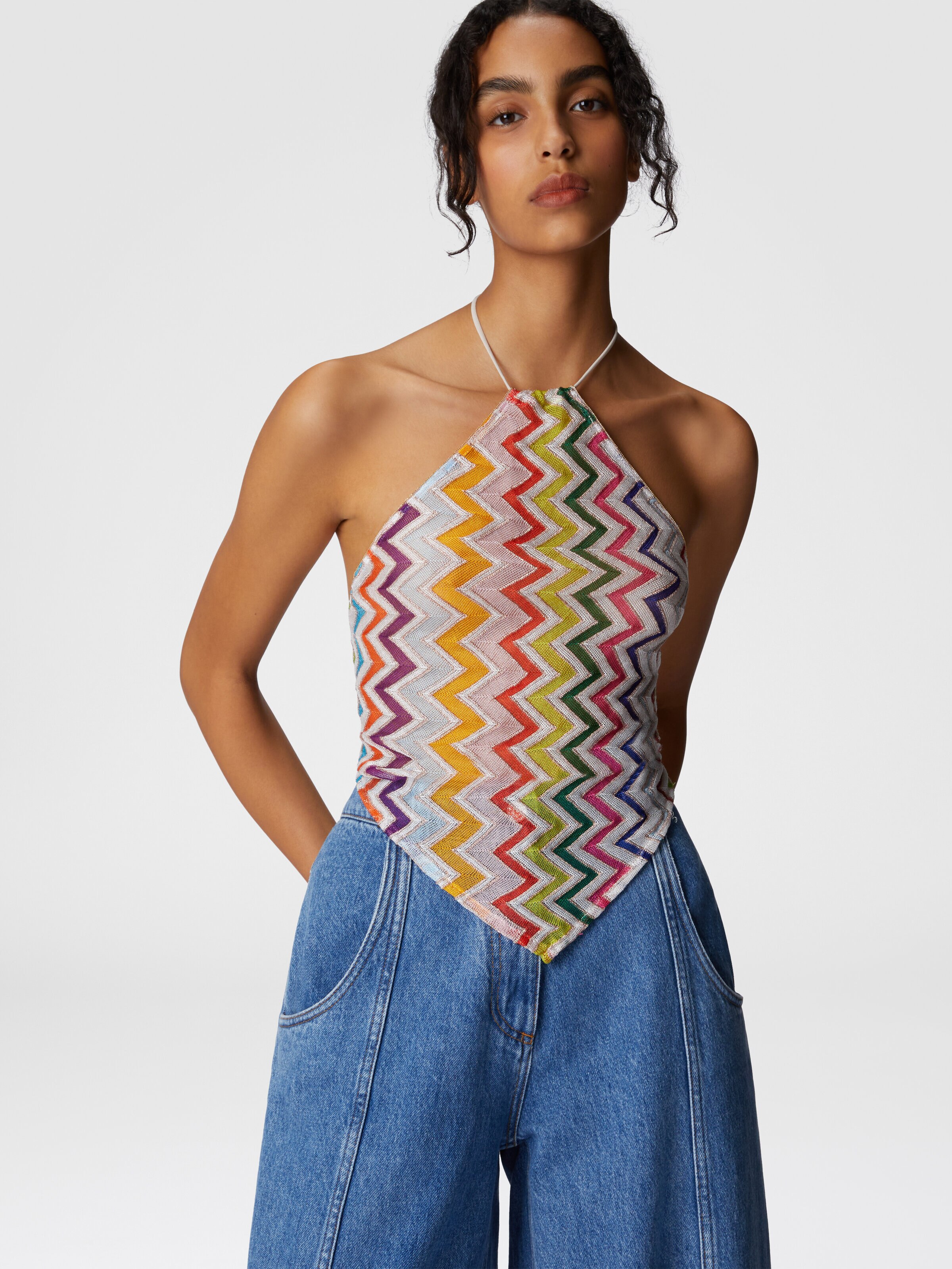 Halter neck top with zig zag pattern, Multicoloured  - 3