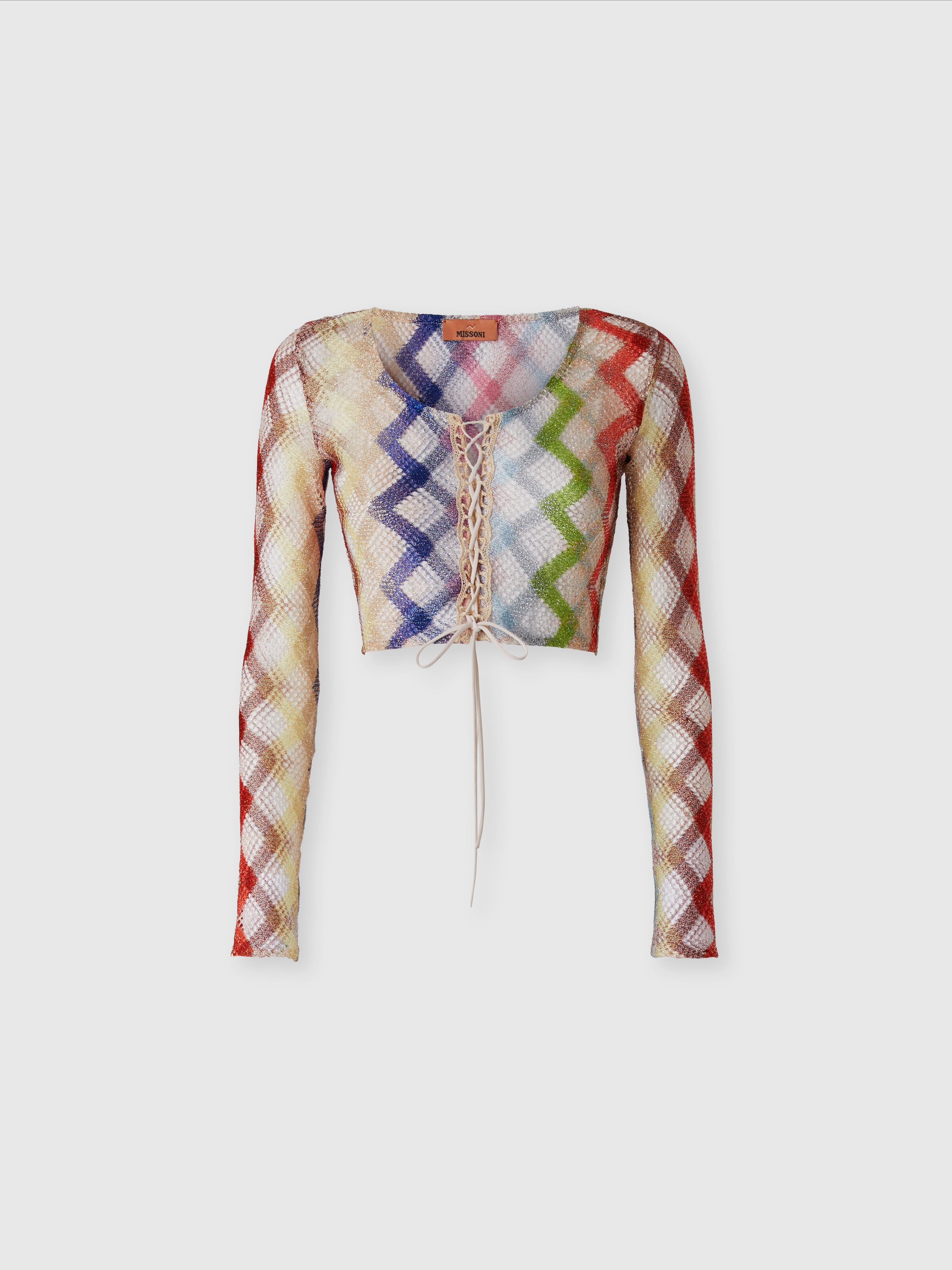 Crop top de manga larga con atadura al frente, Multicolor  - 0