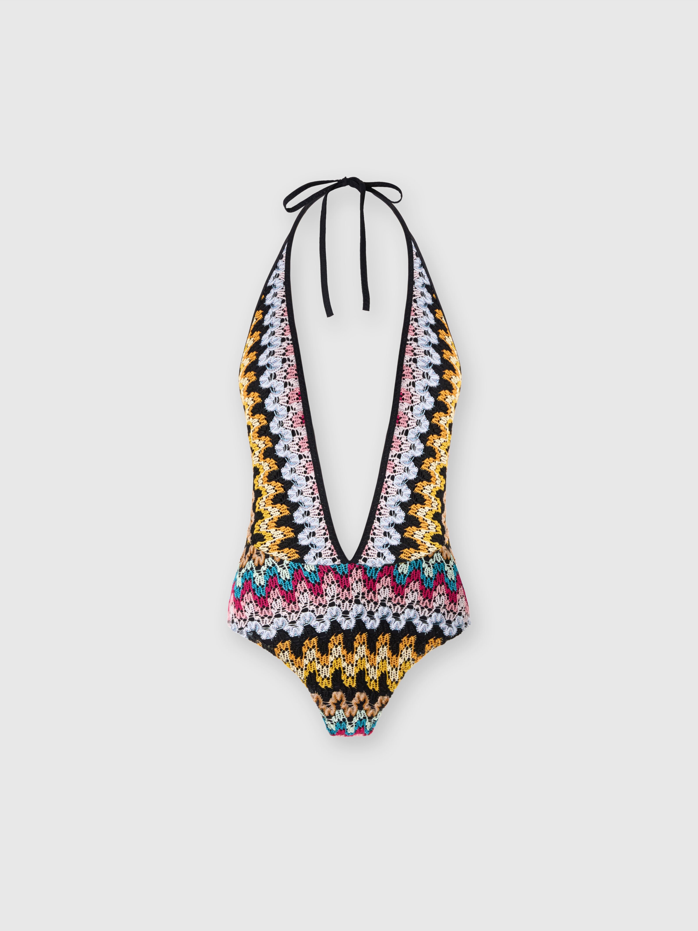 One-piece swimsuit in lamé viscose lace, Multicoloured  - 0