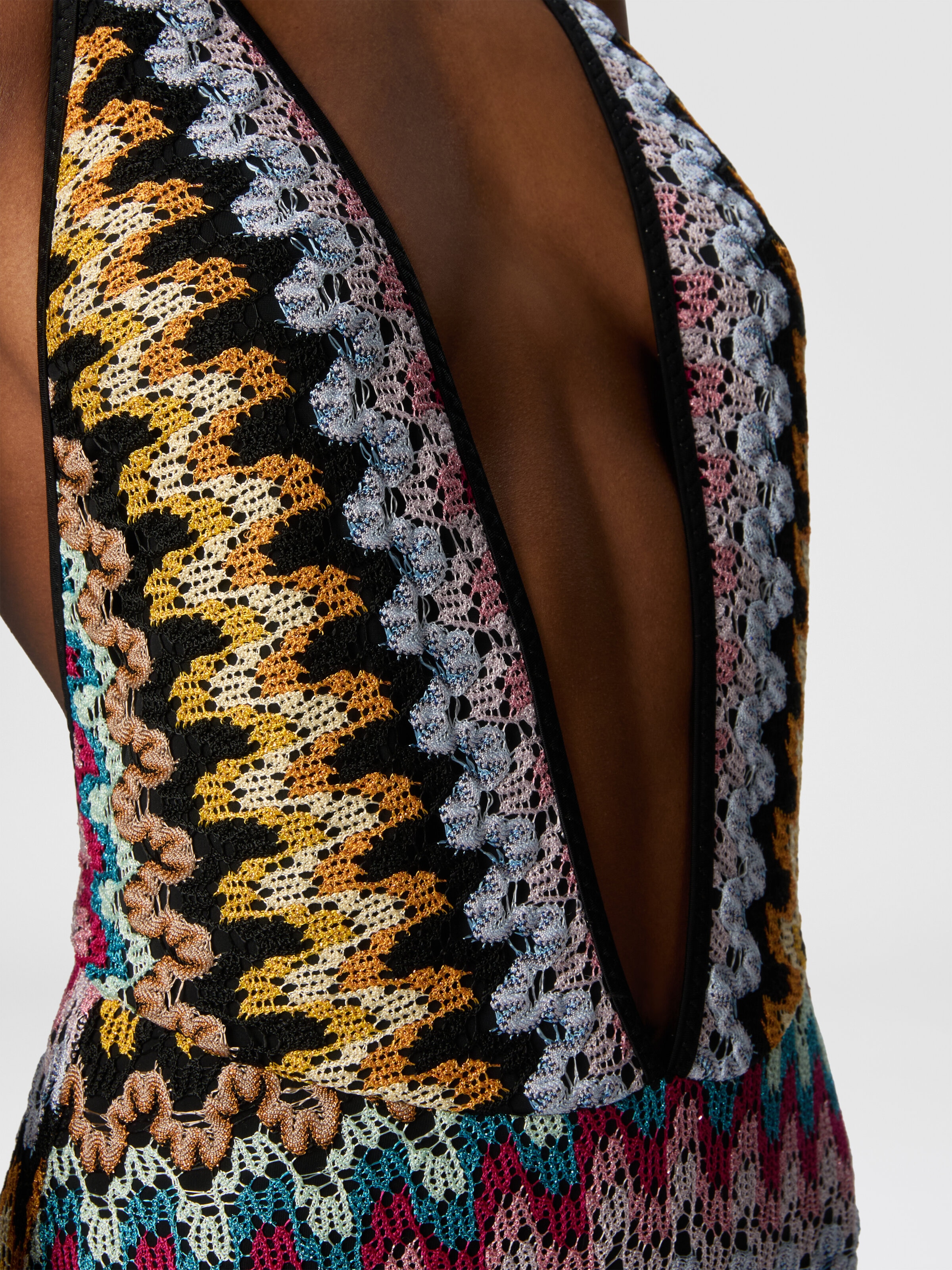 One-piece swimsuit in lamé viscose lace, Multicoloured  - 4