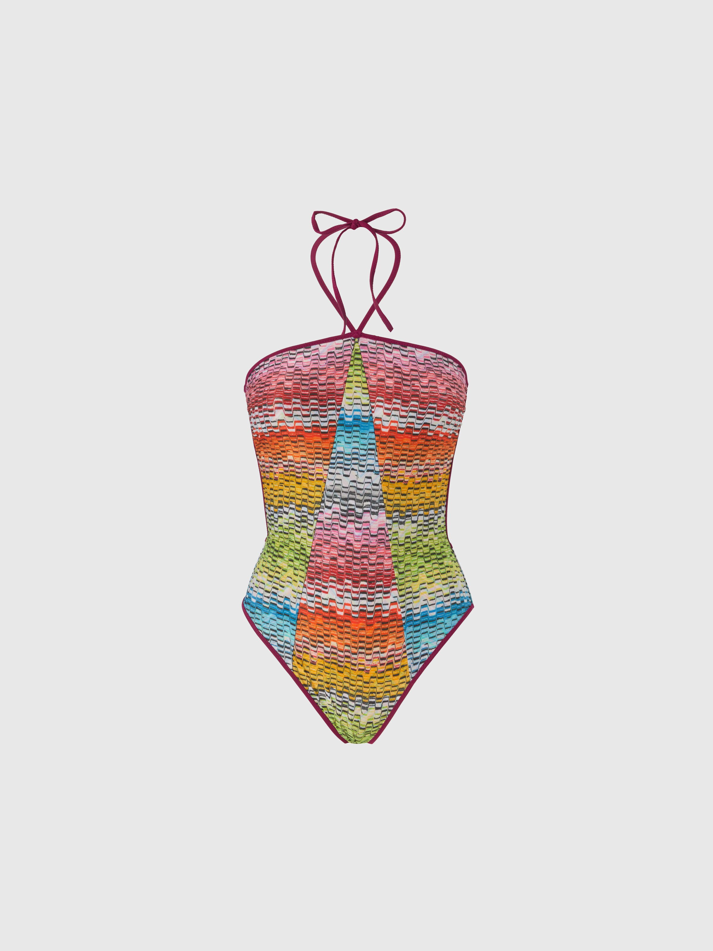 Reversible one-piece swimsuit with print and contrasting piping, Multicoloured  - 5