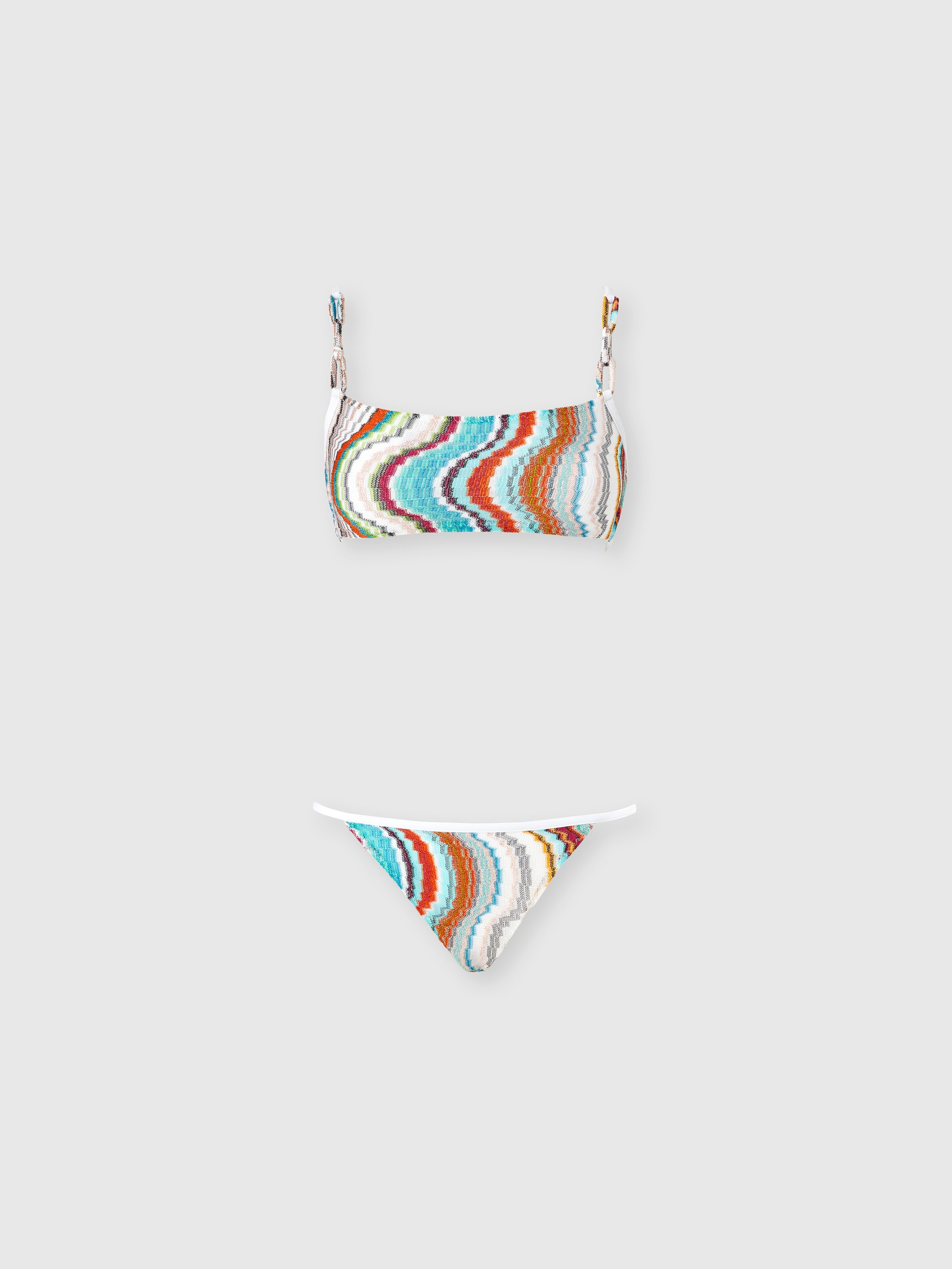 Bandeau-Bikini mit Lamé-Wellenmotiv, Mehrfarbig  - 0