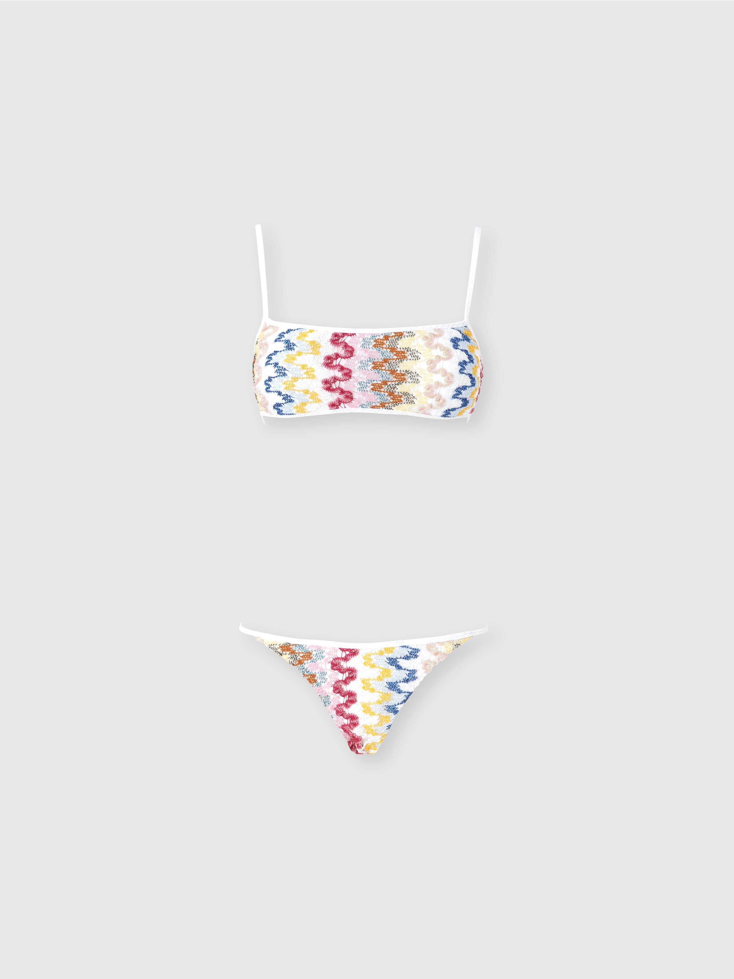 Bandeau bikini in lamé viscose lace, Multicoloured  - 0