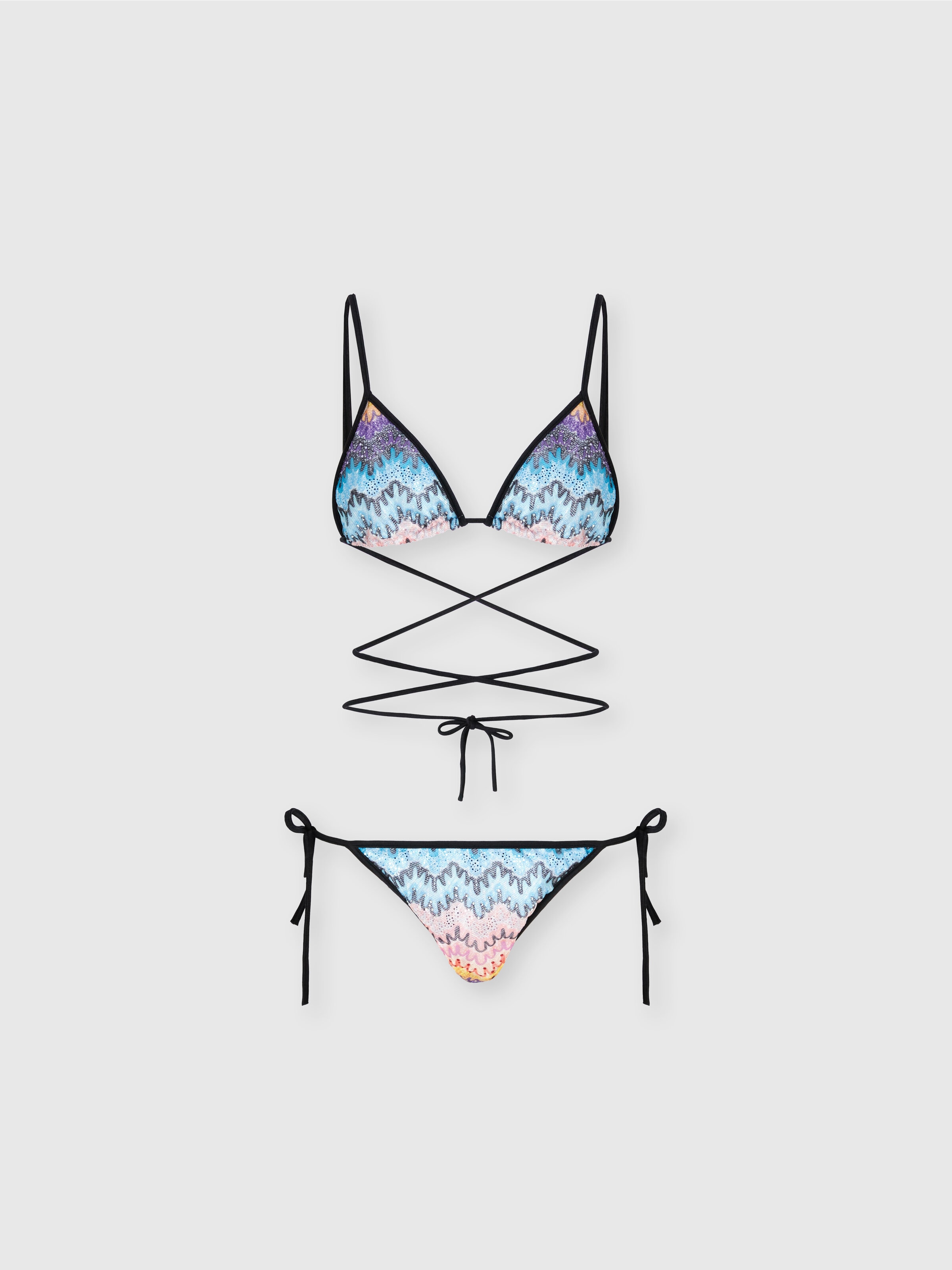 Bikini with long ties and mesh details, Multicoloured  - 0