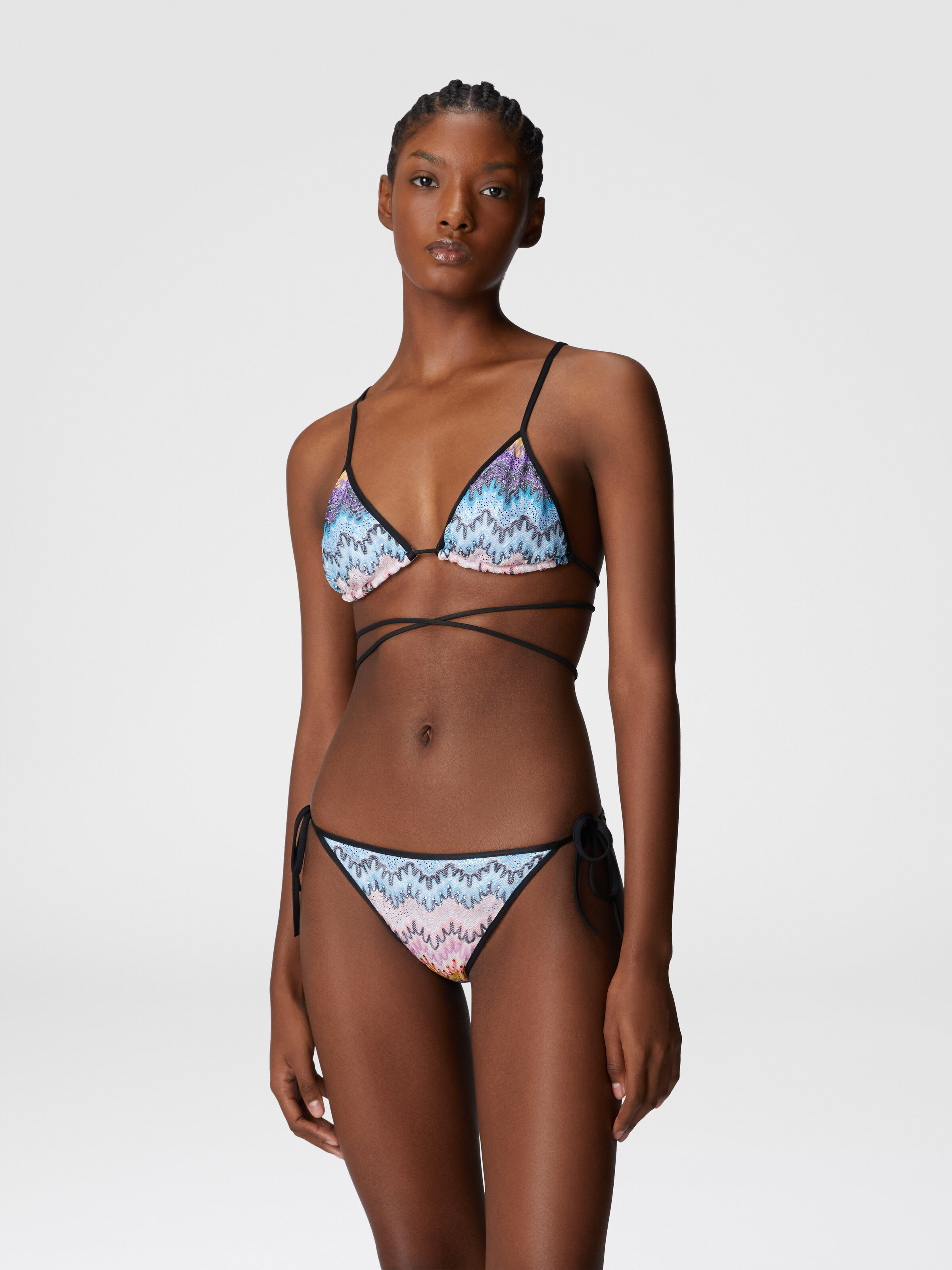 Bikini with long ties and mesh details, Multicoloured  - 1