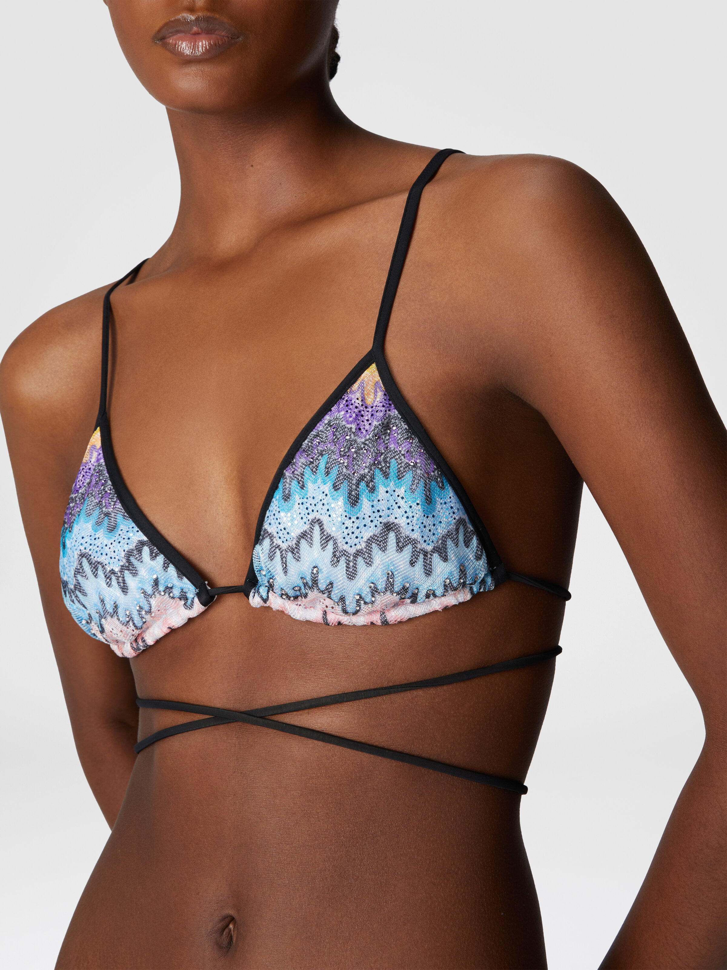Bikini with long ties and mesh details, Multicoloured  - 3