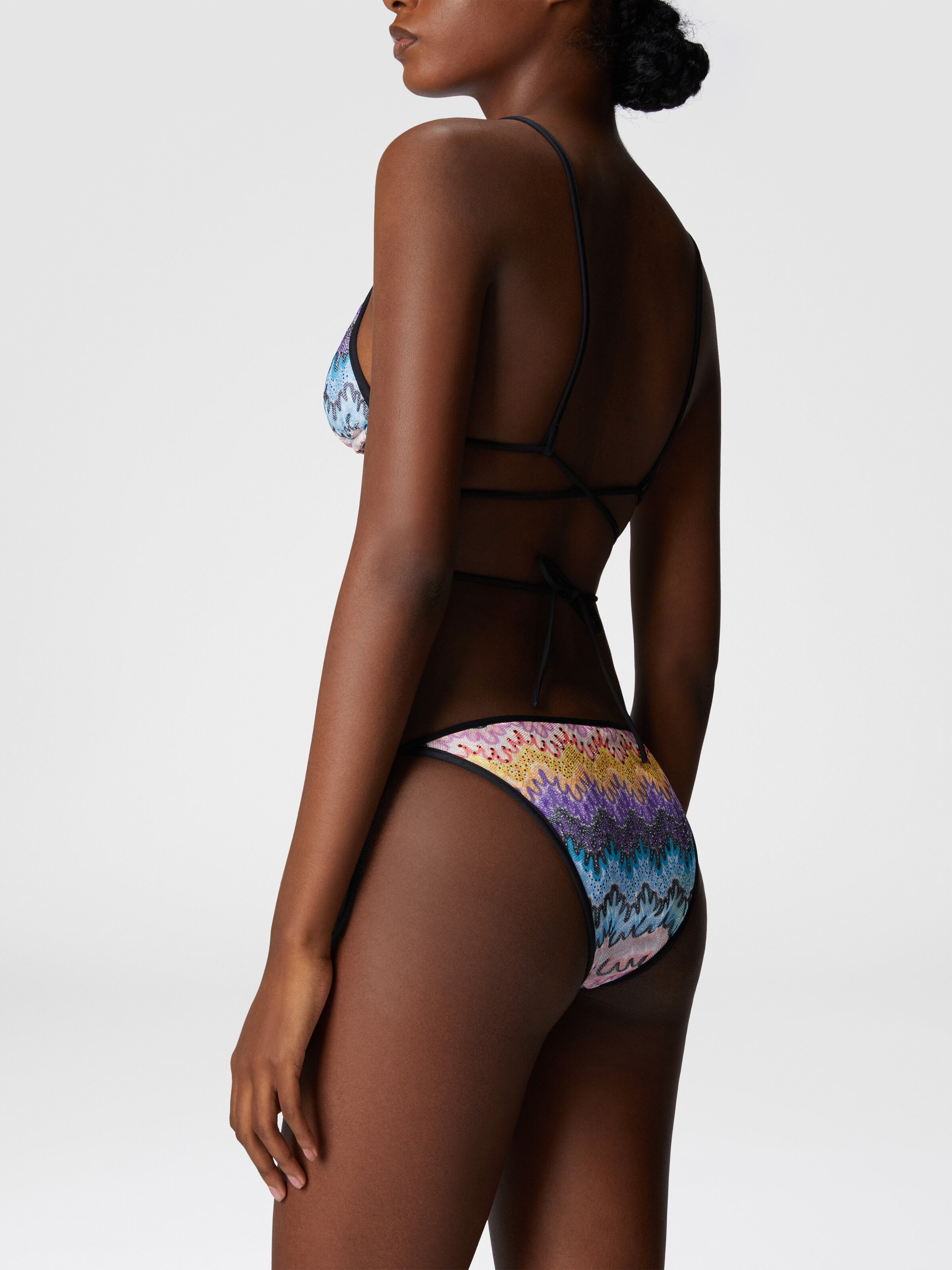 Bikini with long ties and mesh details, Multicoloured  - 4