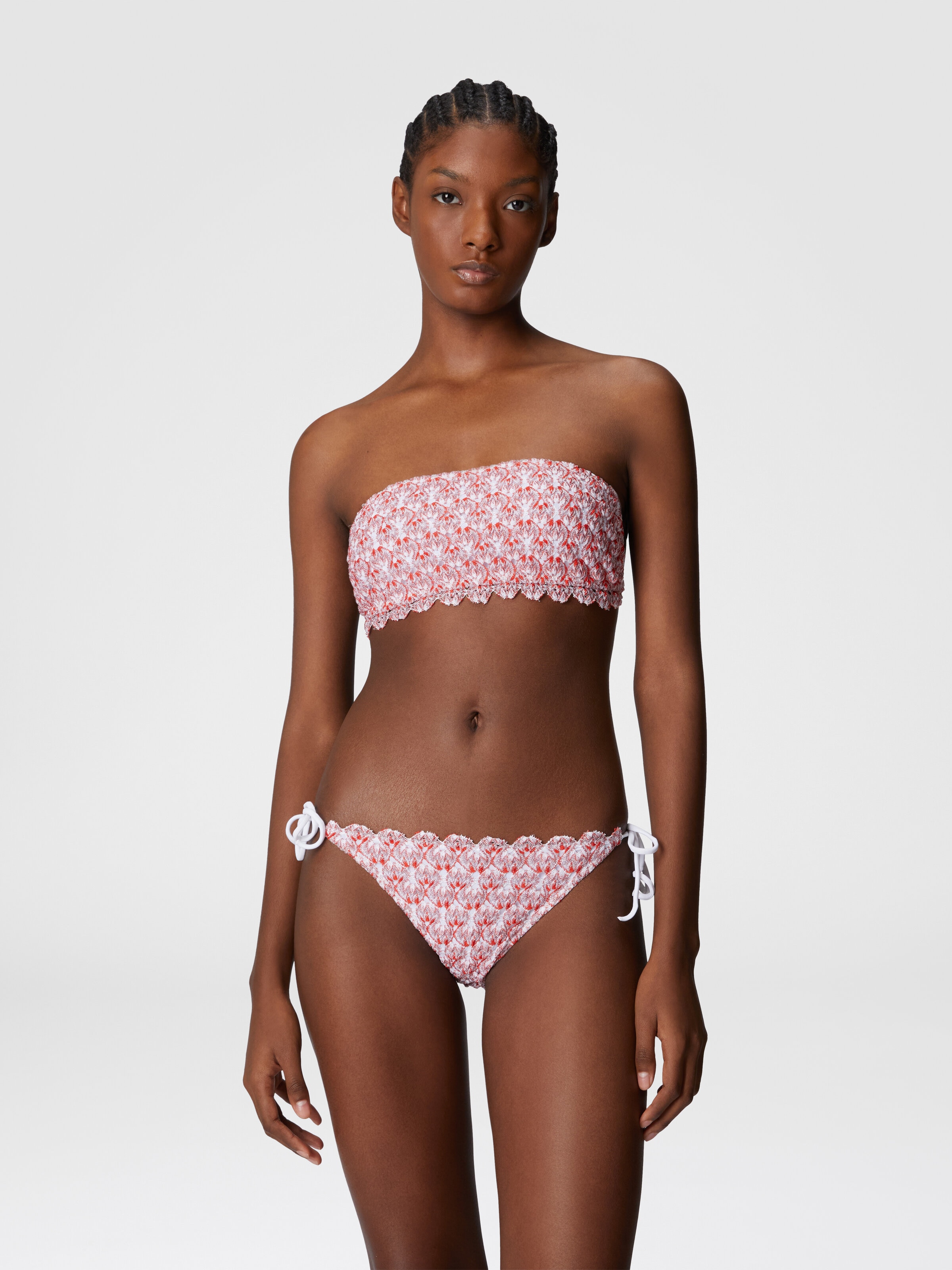 Bikini with scalloped lace decoration, Red  - 1