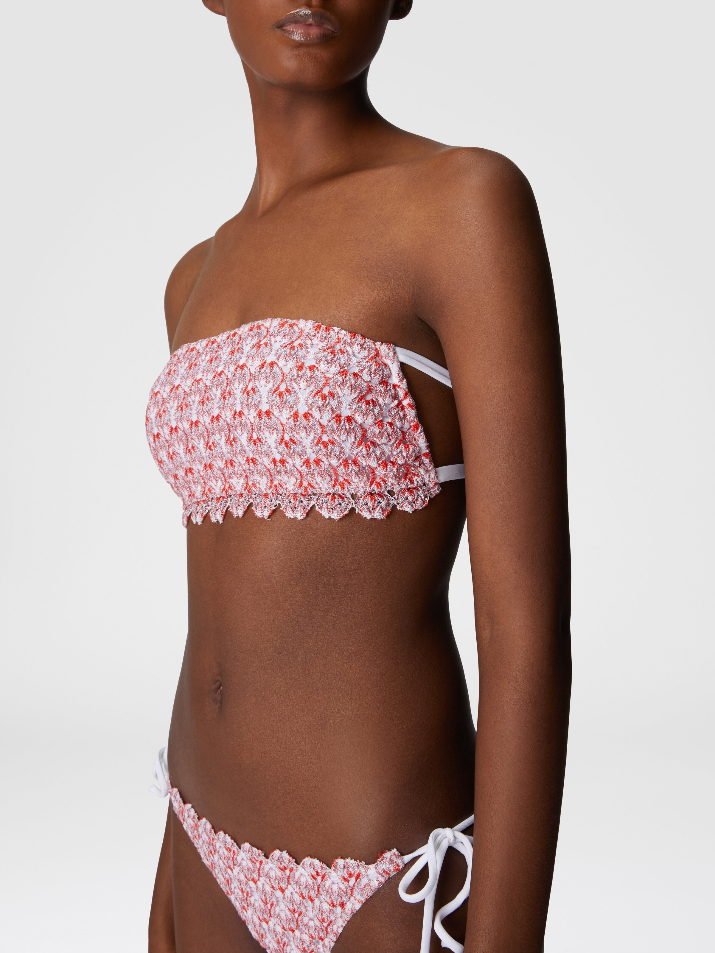 Bikini with scalloped lace decoration, Red  - 3