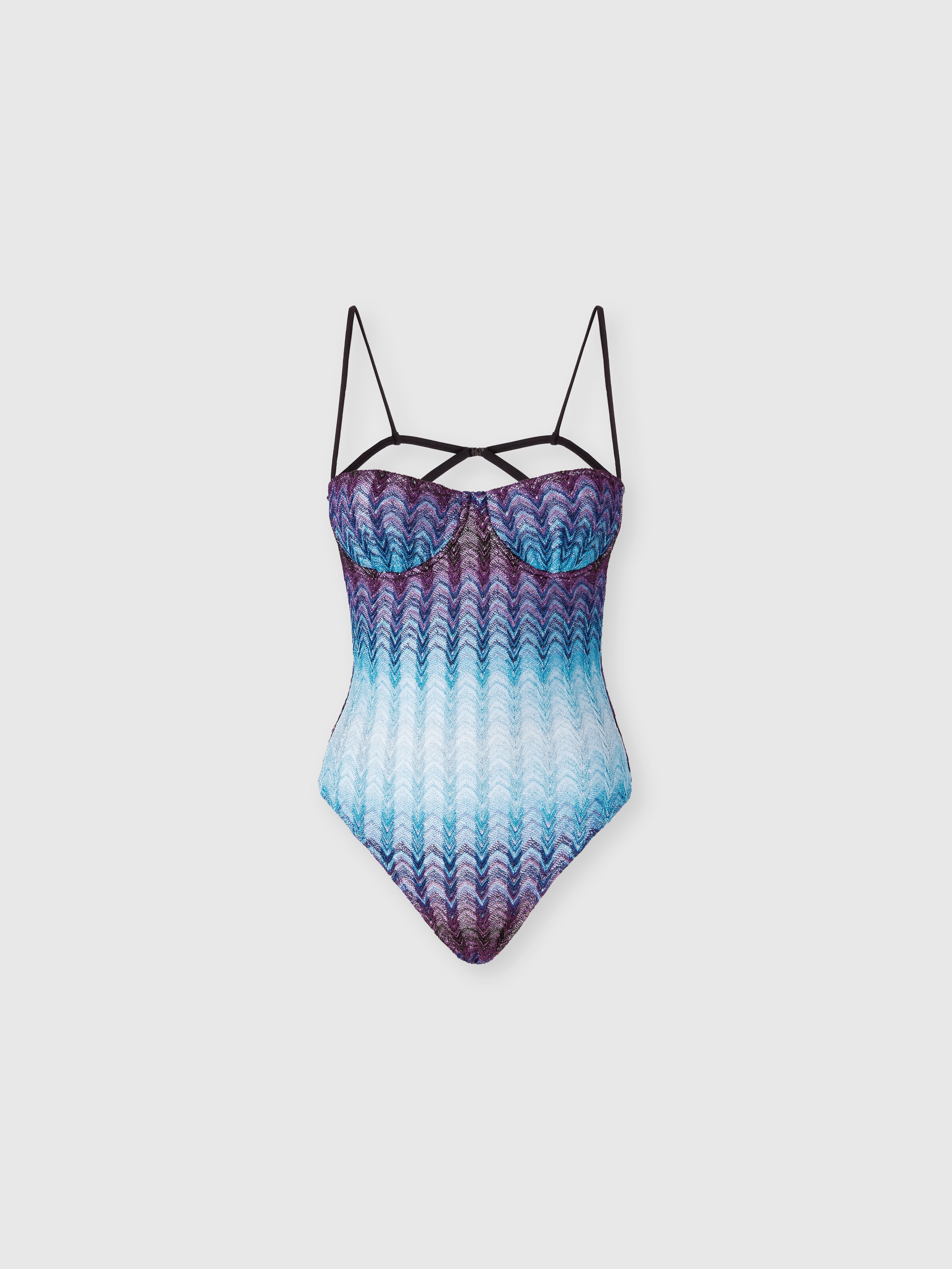 One-piece swimsuit with underwire and deep neckline, Blue - 0
