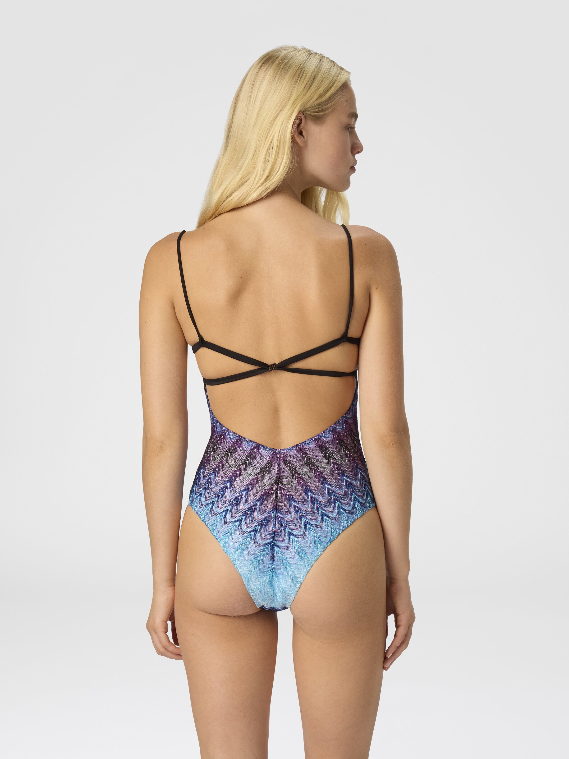 One-piece swimsuit with underwire and deep neckline, Blue - 2