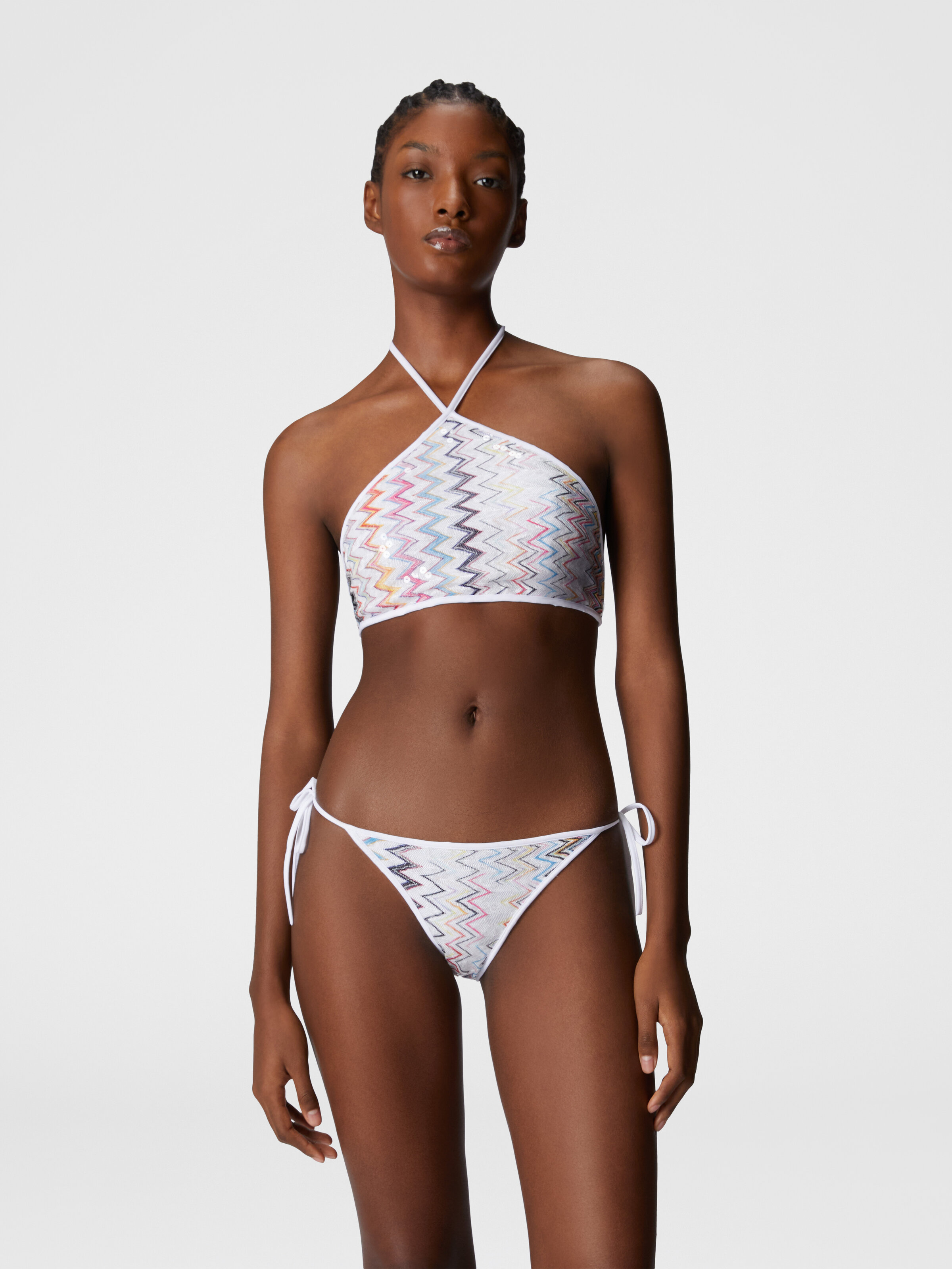 Bikini with halter neck and sequins, Multicoloured  - 1