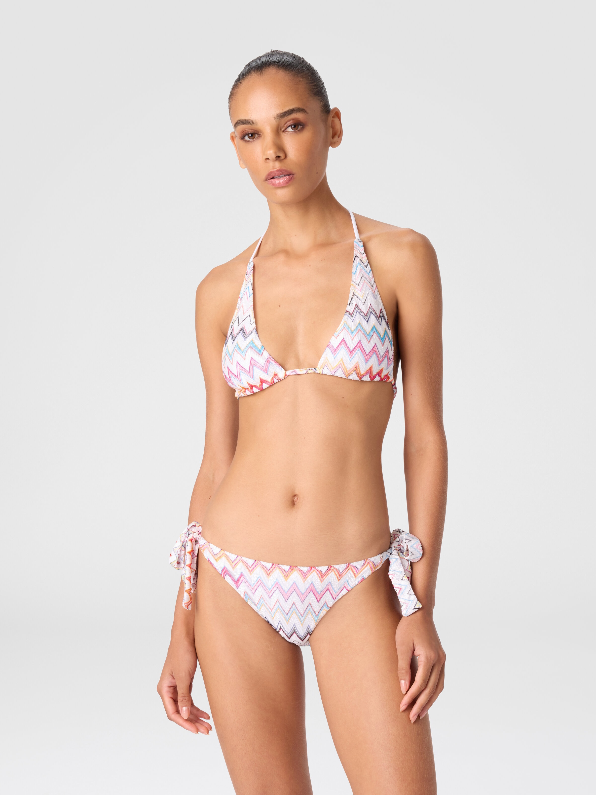 Bikini with neck tie and adjustable bottoms, Multicoloured  - 1