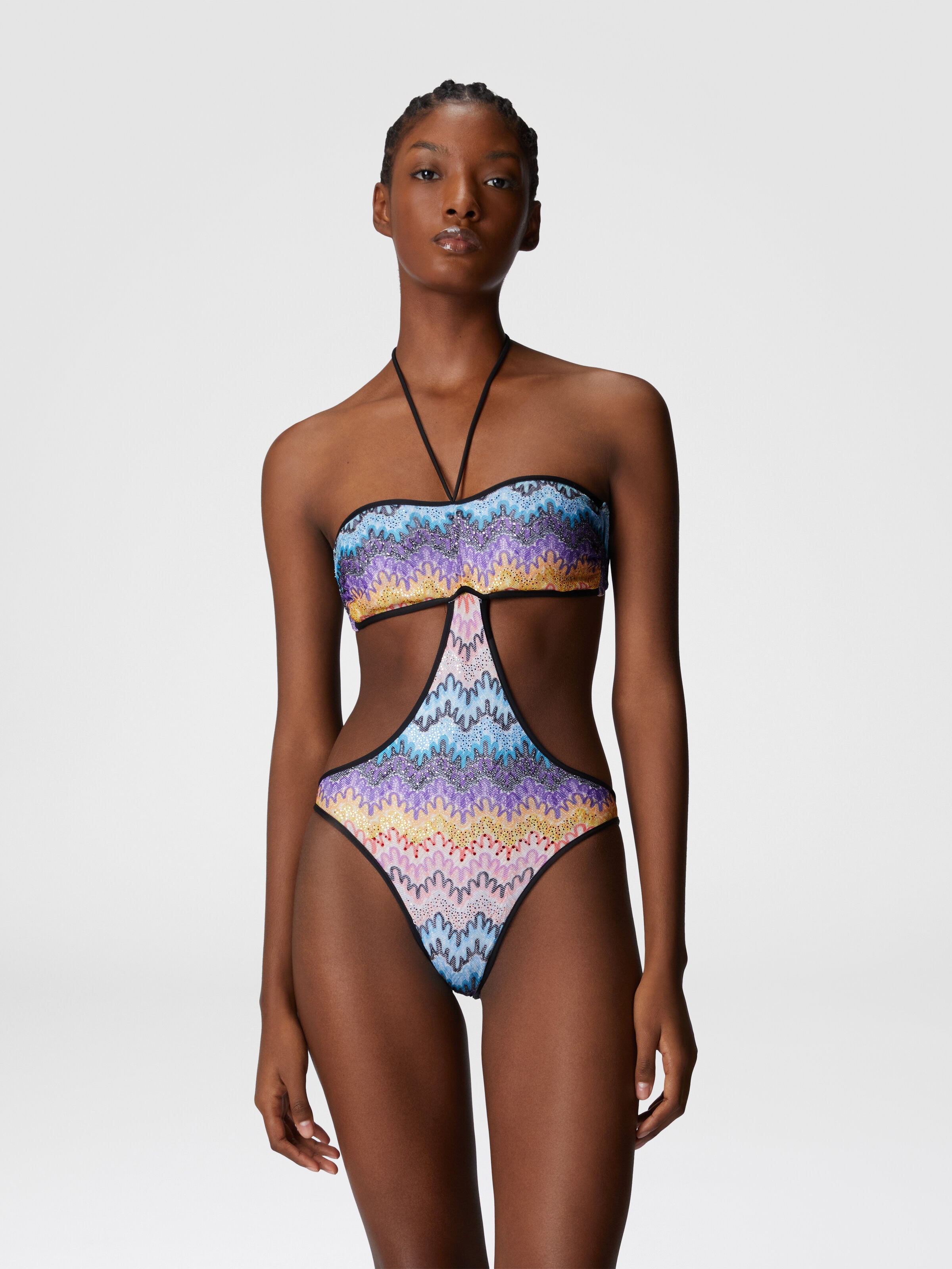 Bandeau trikini with double ties, Multicoloured  - 1