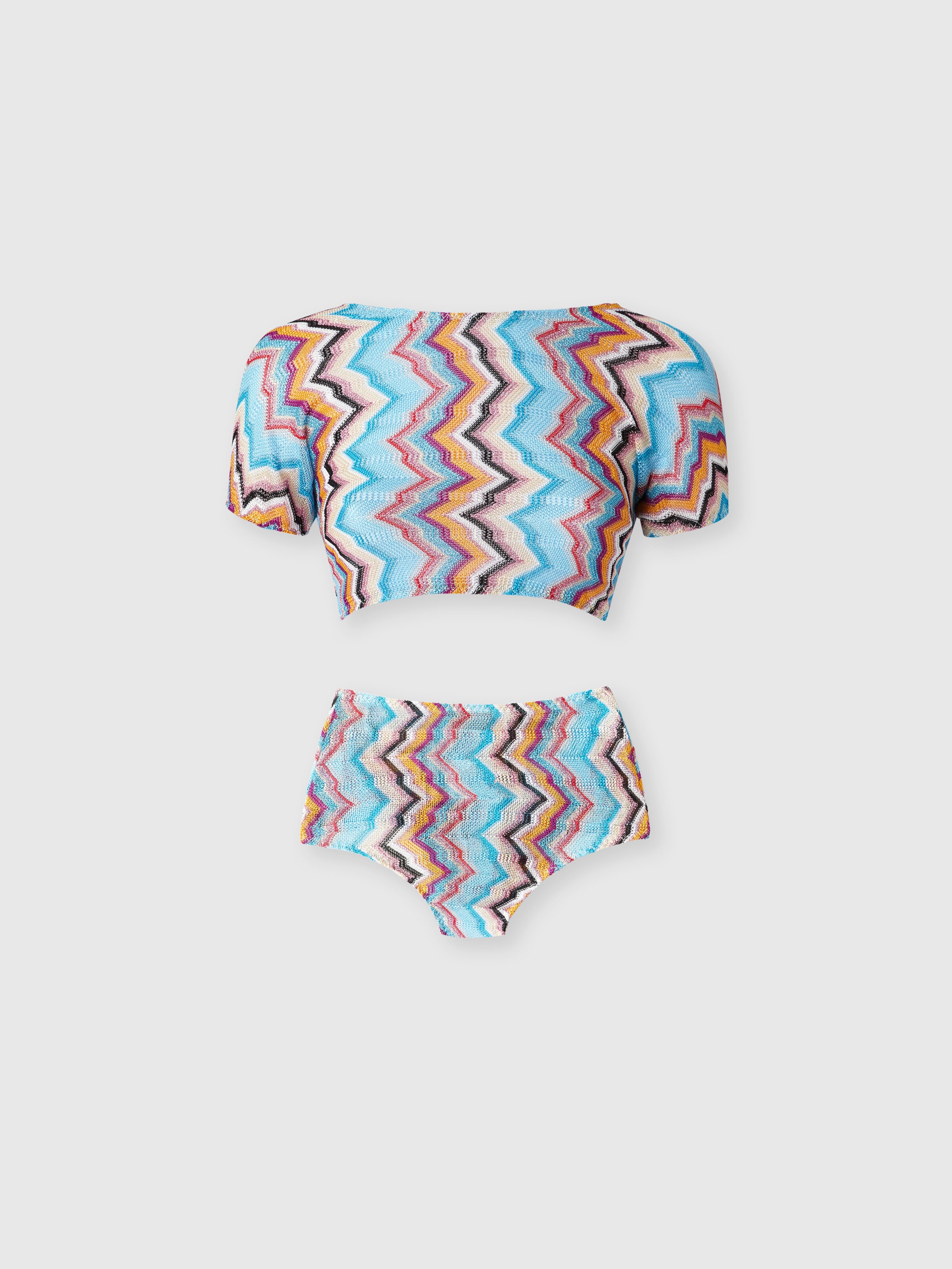 Bikini avec top t-shirt et motif zigzag, Multicolore  - 0